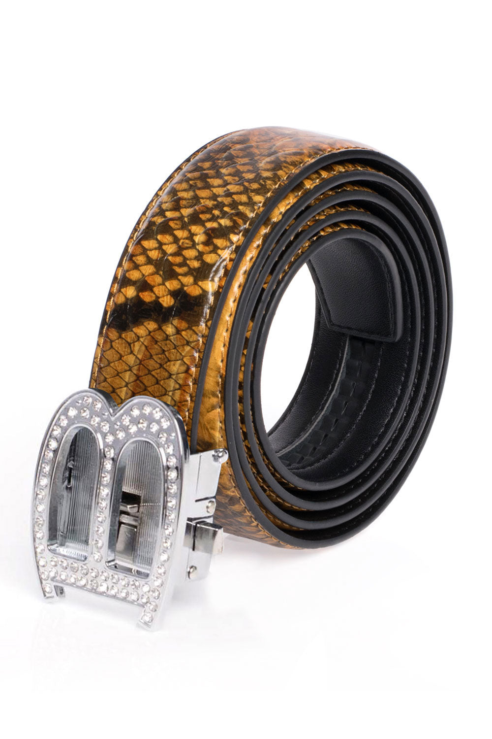 Barabas Men's Rhinestone B Letter Gold Buckle Leather Belt BK810