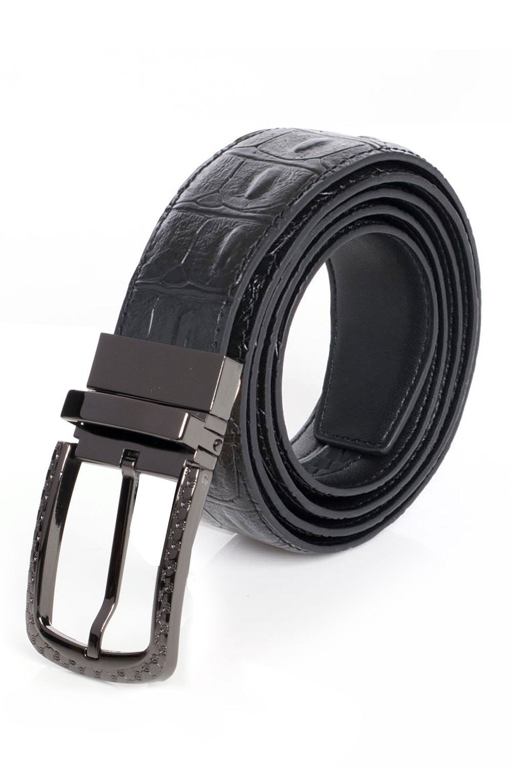 Barabas Men's Black Buckle Crocodile Snake Solid Leather Belt BK809