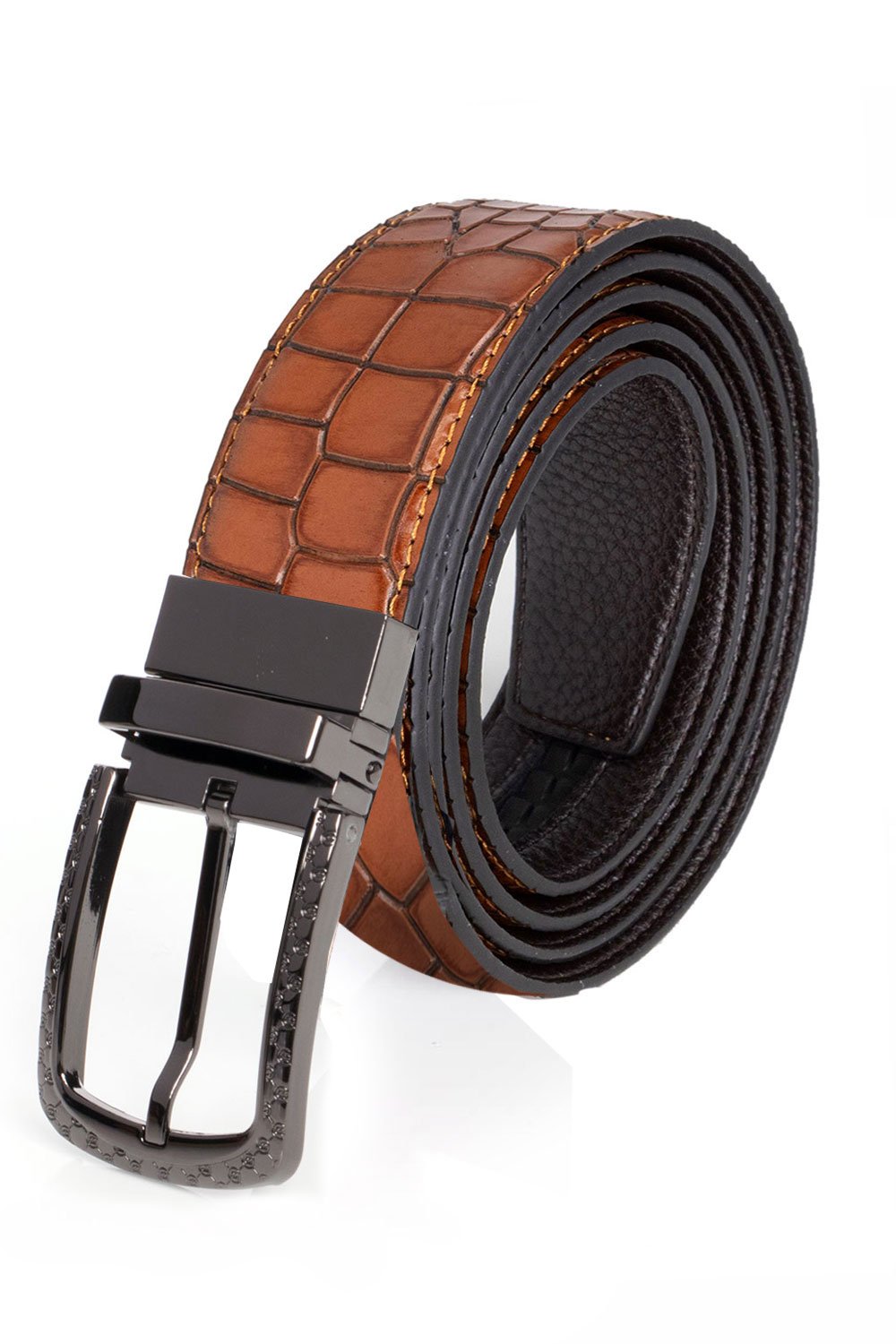 Barabas Men's Black Buckle Crocodile Snake Solid Leather Belt BK809