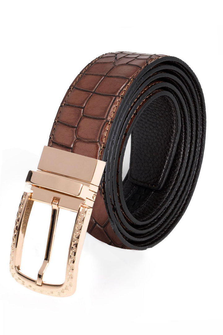 Barabas Men's Black Buckle Crocodile Snake Solid Leather Belt BK809