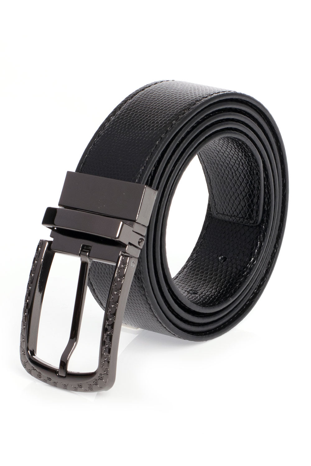 Barabas Men's Black Buckle Crocodile Snake Solid Leather Belt BK809