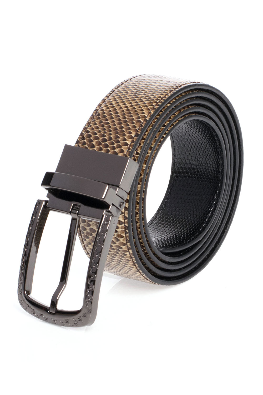 Barabas Men's Black Buckle Crocodile Snake Solid Leather Belt BK809