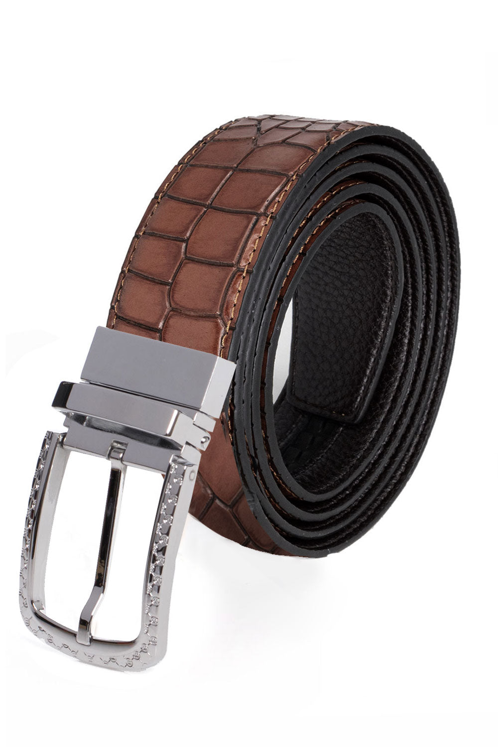 Barabas Men's Black Buckle Crocodile Snake Solid Leather Belt BK809