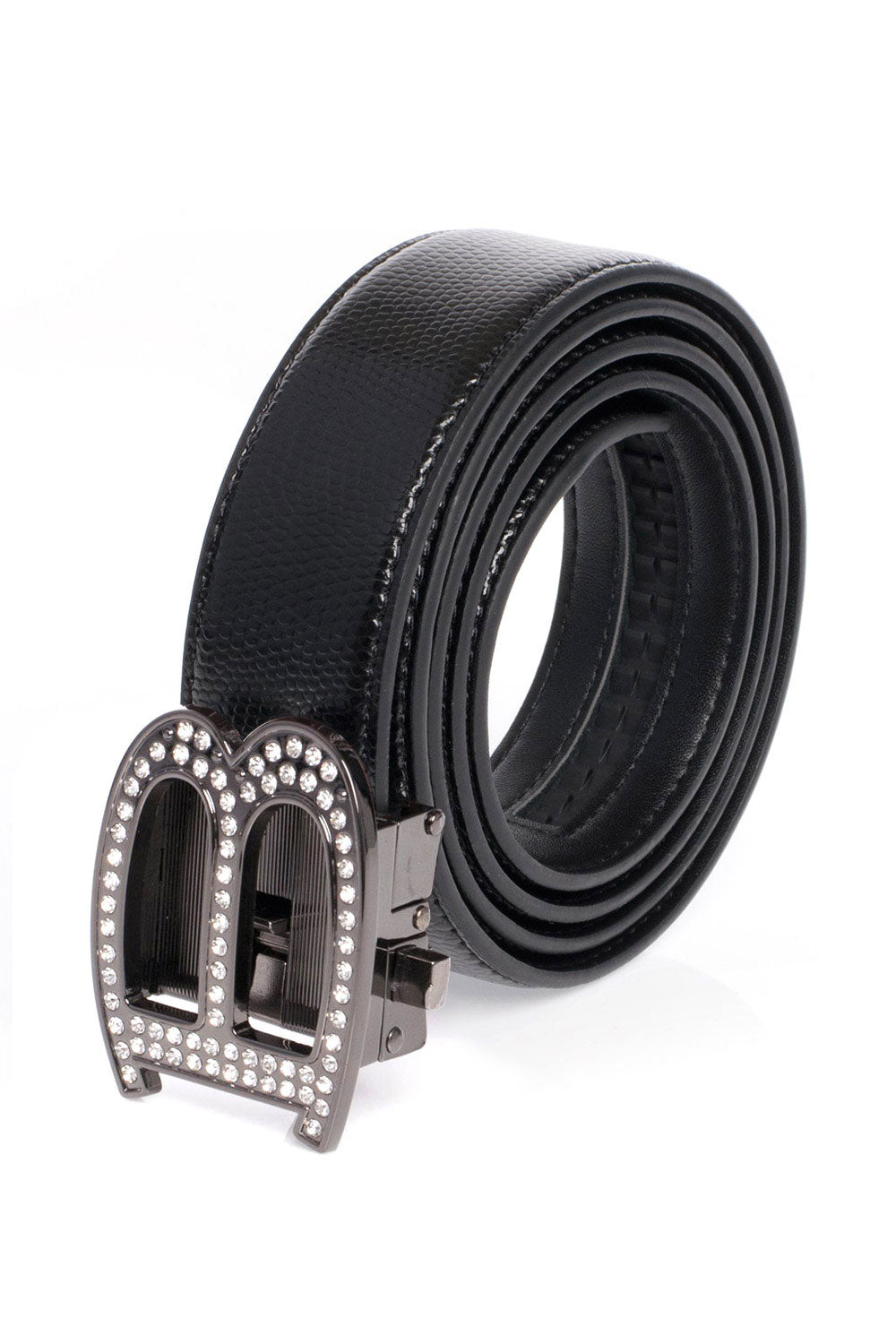 Barabas Men's Rhinestone B Letter Gold Buckle Leather Belt BK810