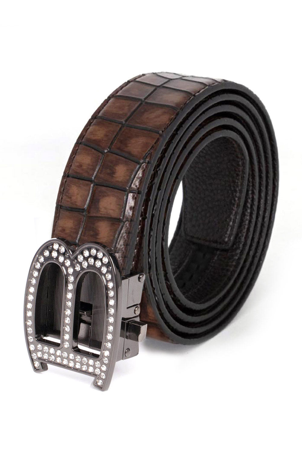 Barabas Men's Rhinestone B Letter Gold Buckle Leather Belt BK810