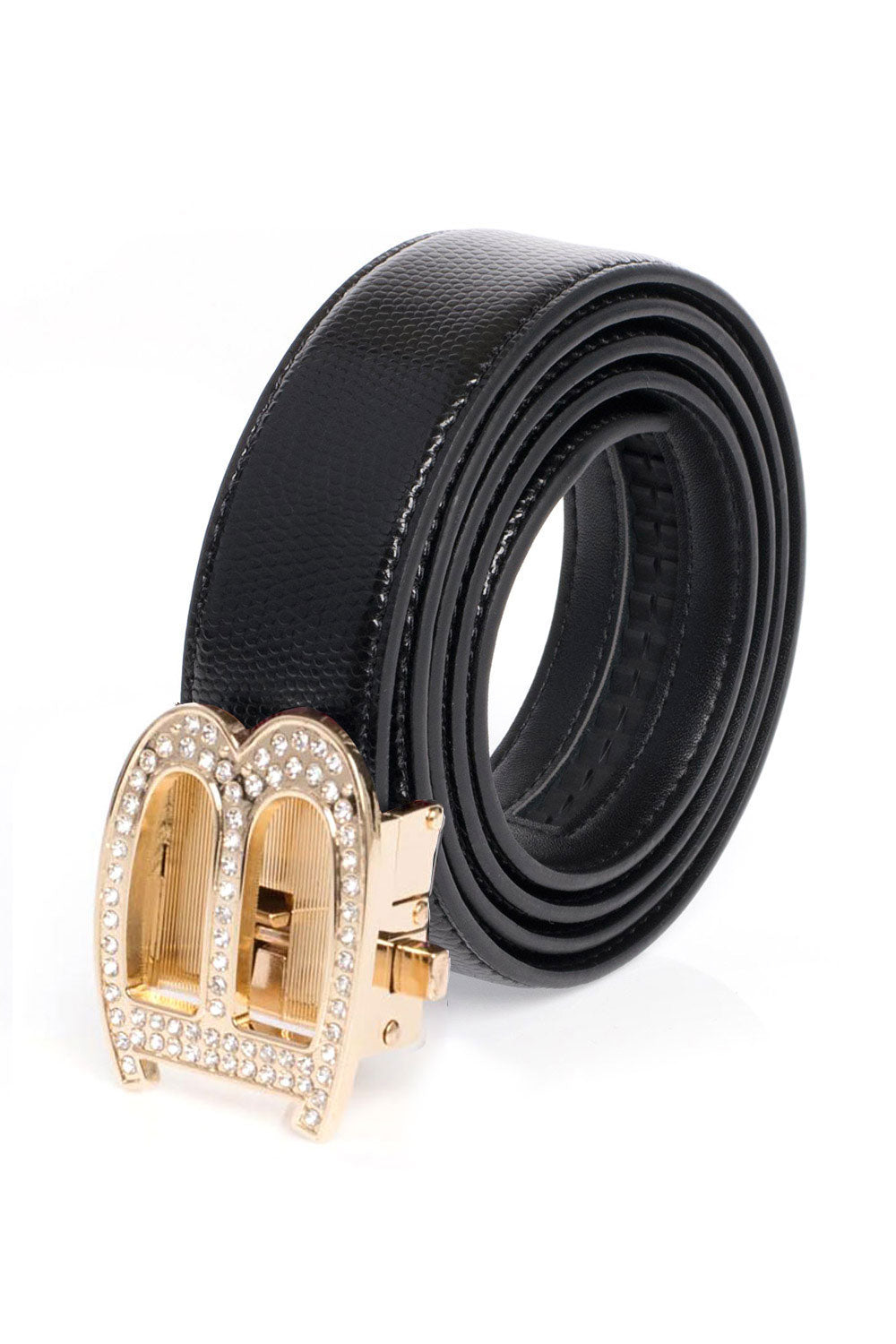 Barabas Men's Rhinestone B Letter Gold Buckle Leather Belt BK810