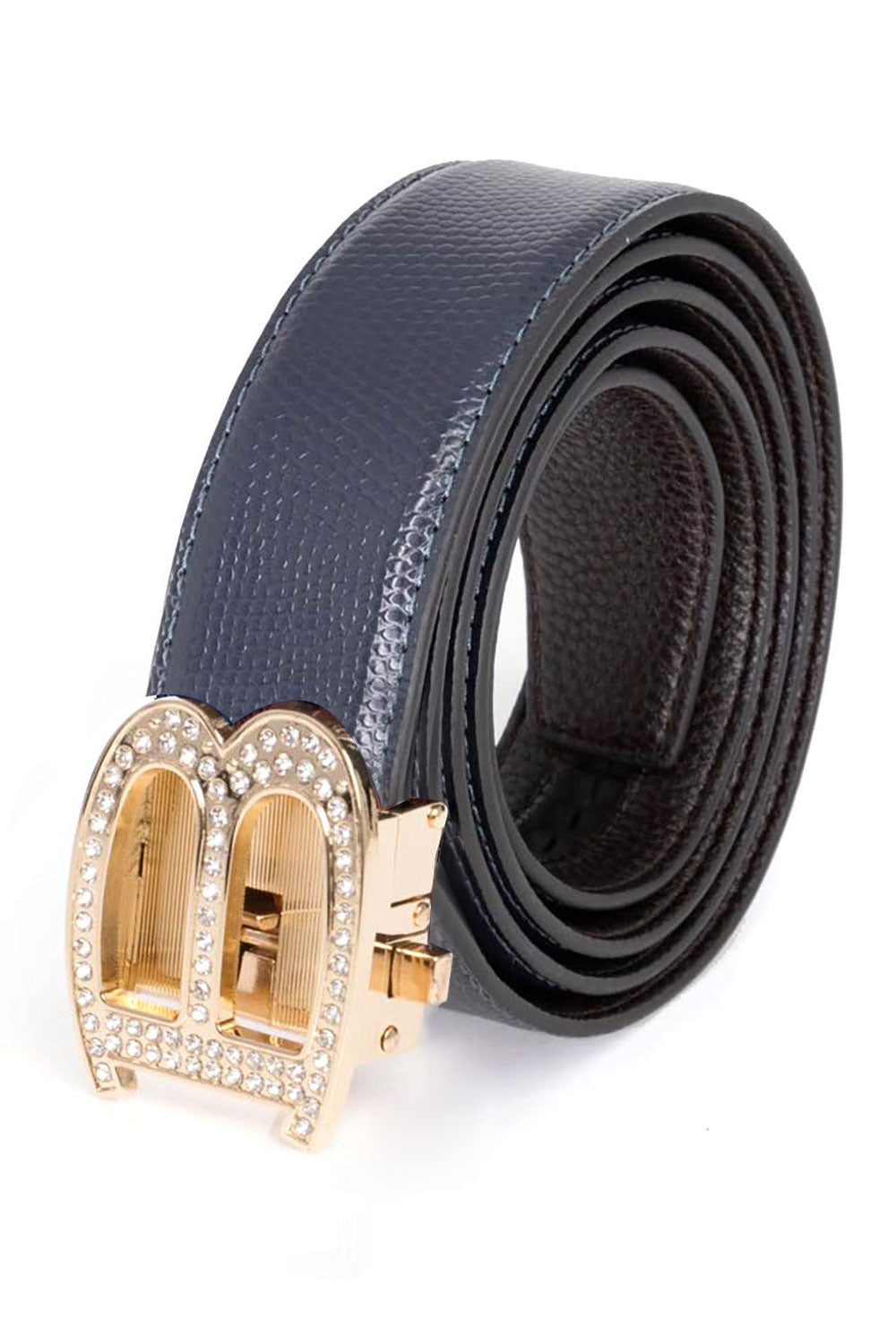 Barabas Men's Rhinestone B Letter Gold Buckle Leather Belt BK810