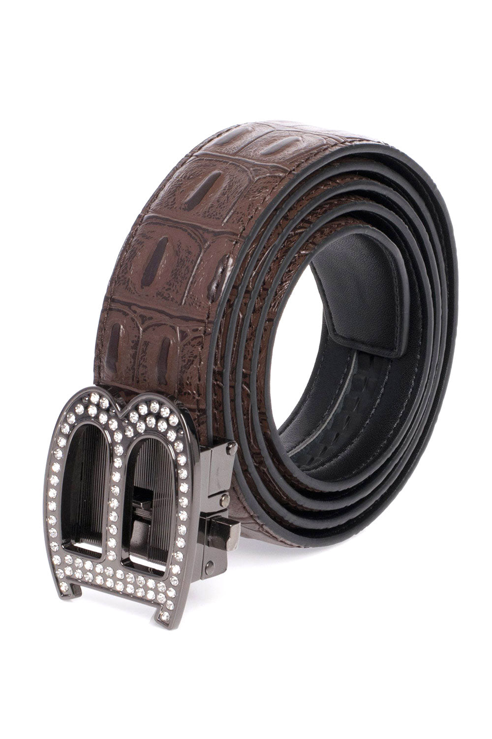 Barabas Men's Rhinestone B Letter Gold Buckle Leather Belt BK810