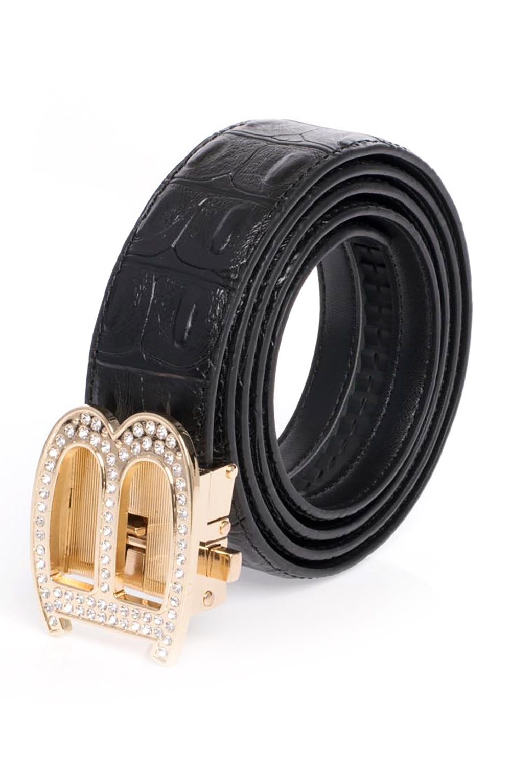 Barabas Men's Rhinestone B Letter Gold Buckle Leather Belt BK810