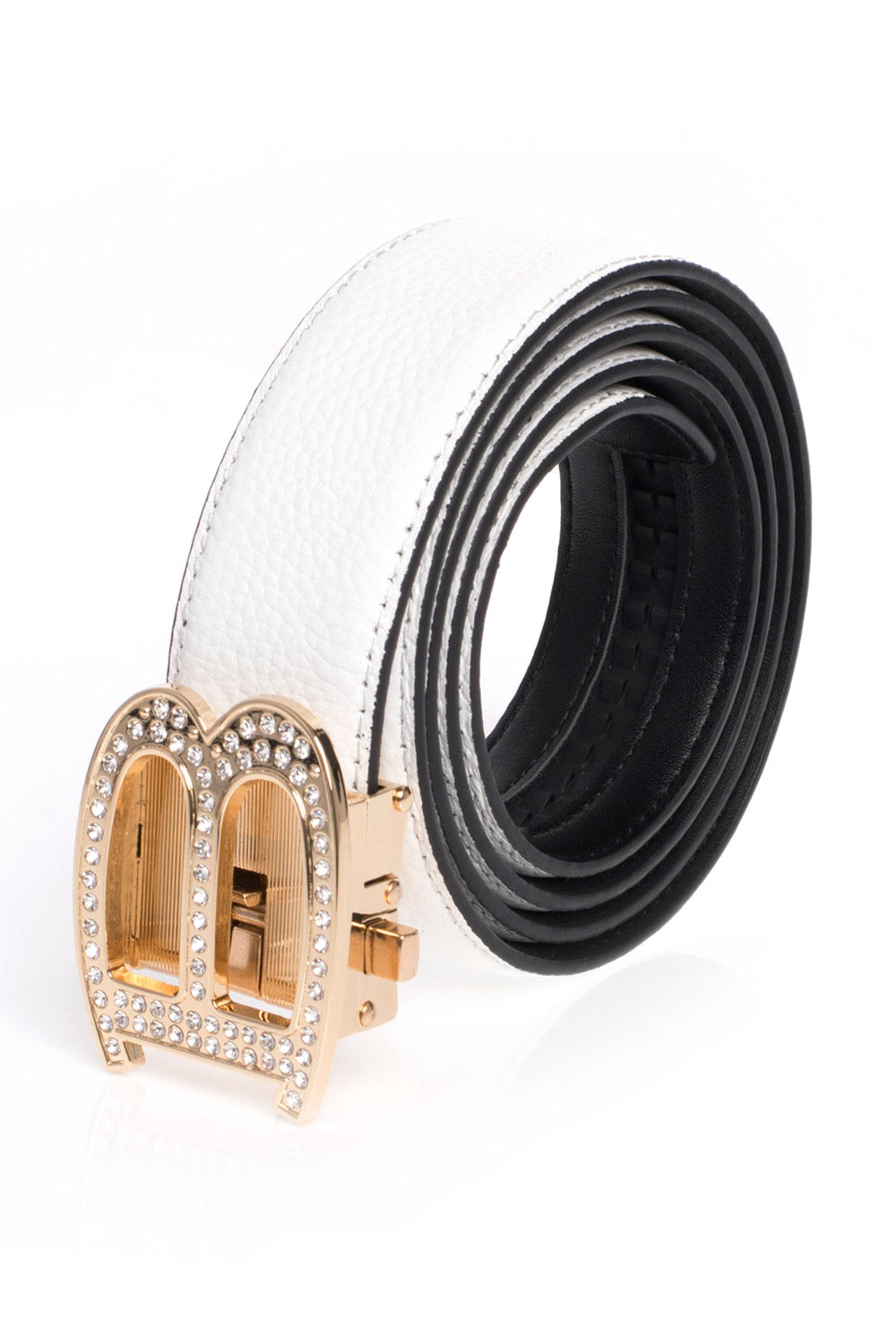 Barabas Men's Rhinestone B Letter Gold Buckle Leather Belt BK810