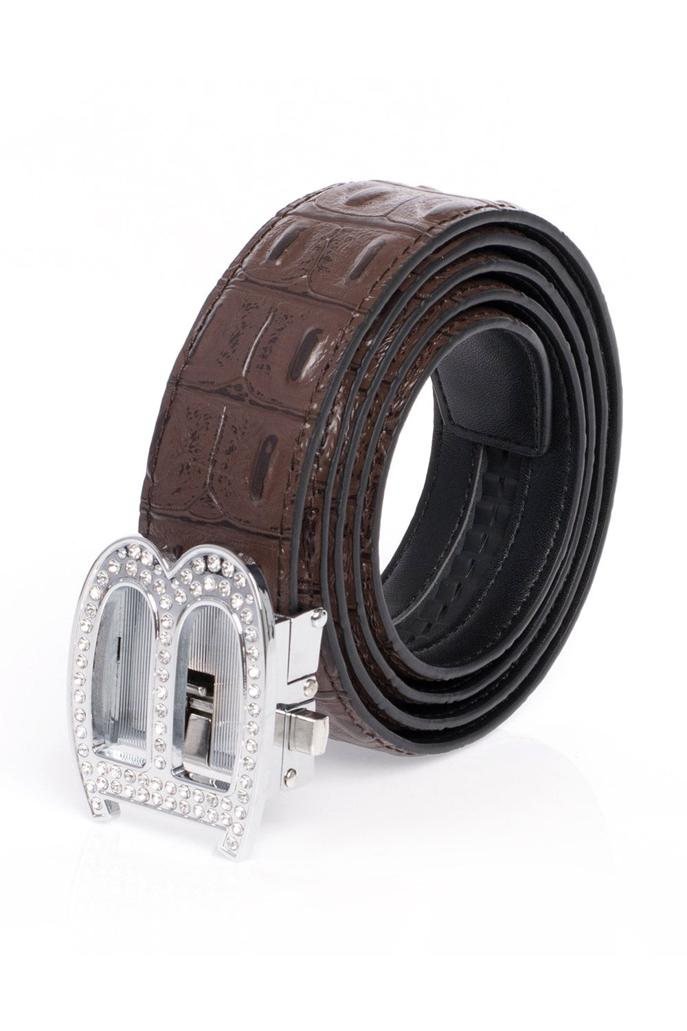 Barabas Men's Rhinestone B Letter Gold Buckle Leather Belt BK810