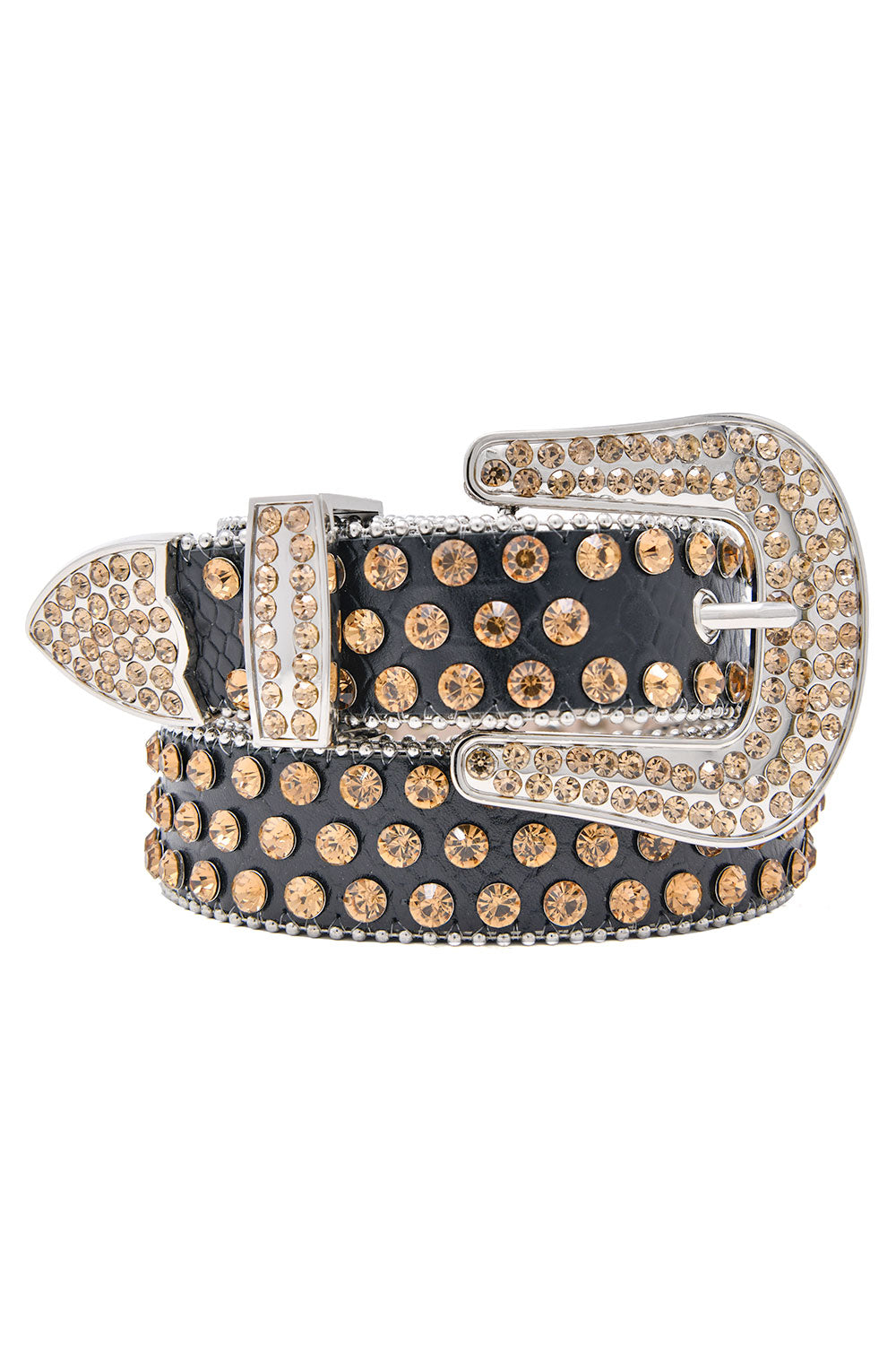 arabbas men's Jewels Rhinestone Stone Buckle leather belt BK816 Black Gold