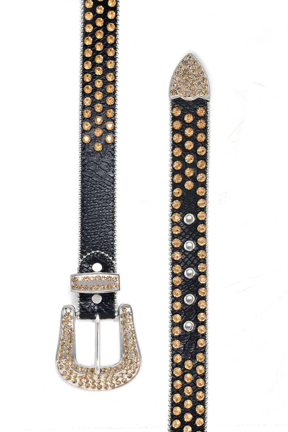 arabbas men's Jewels Rhinestone Stone Buckle leather belt BK816 Black Gold