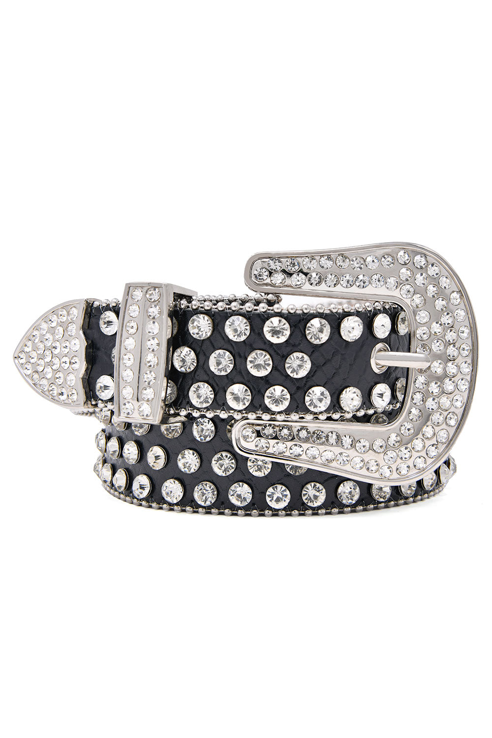 arabbas men's Jewels Rhinestone Stone Buckle leather belt BK816 Black Silver