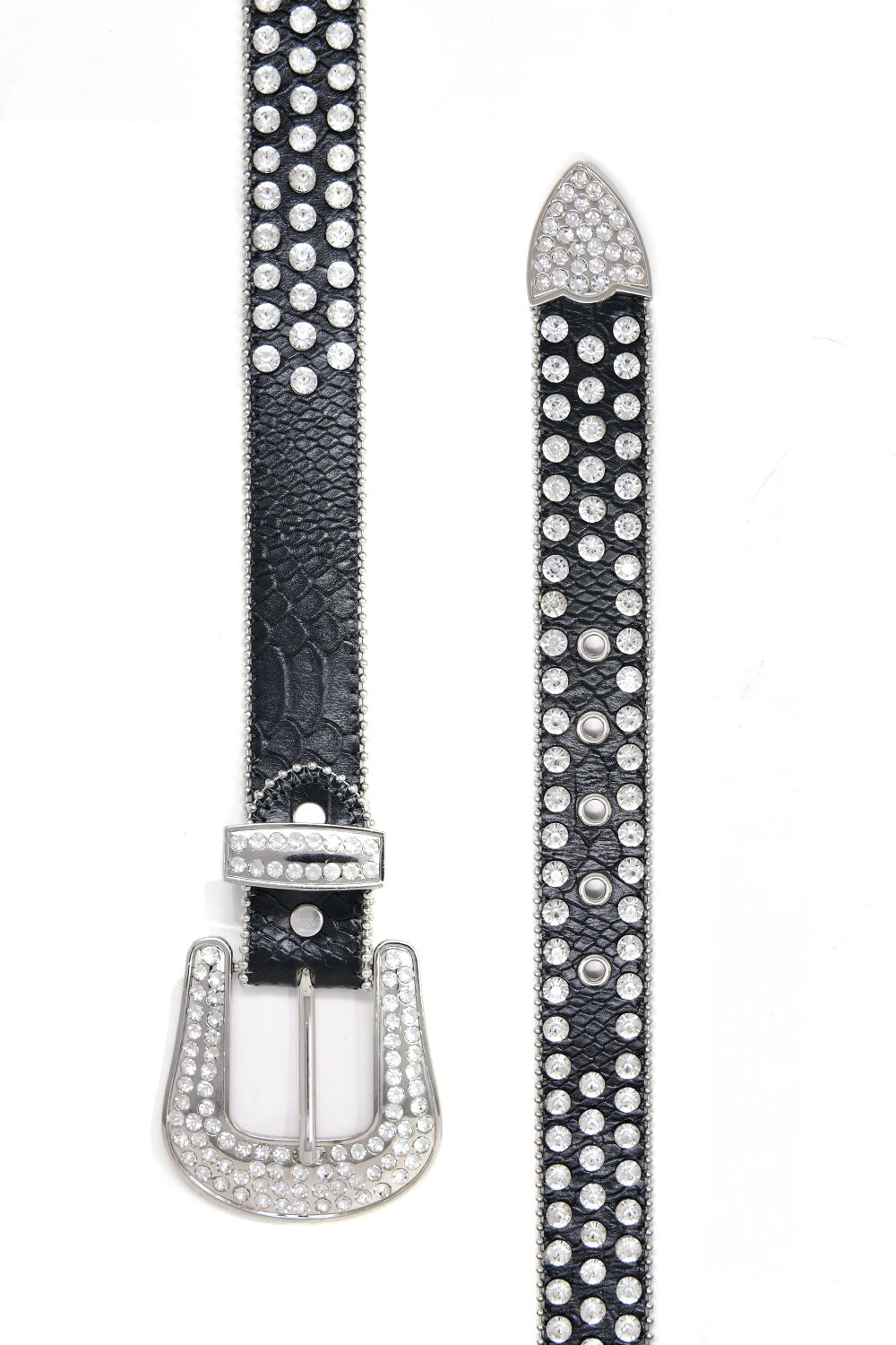 arabbas men's Jewels Rhinestone Stone Buckle leather belt BK816 Black Silver