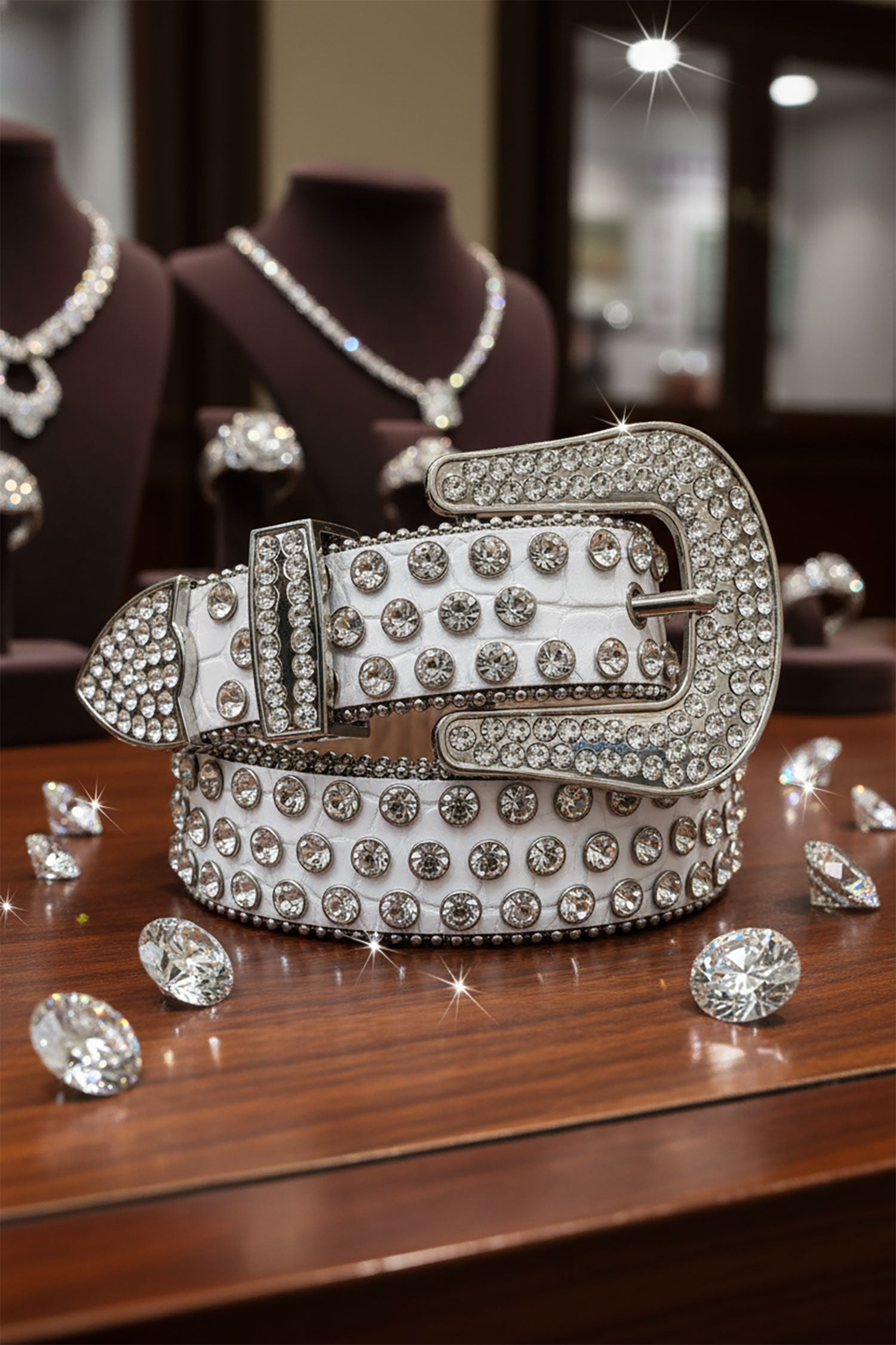 Barabbas men's Jewels Rhinestone Stone Buckle leather belt BK816 White silver