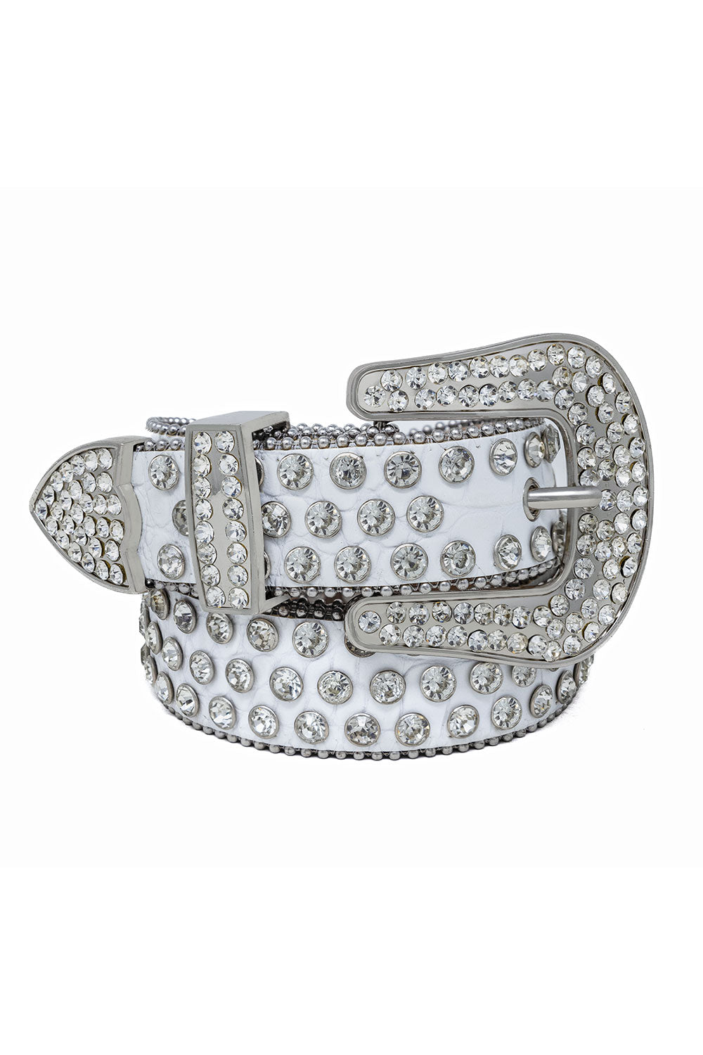 Barabbas men's Jewels Rhinestone Stone Buckle leather belt BK816 White silver