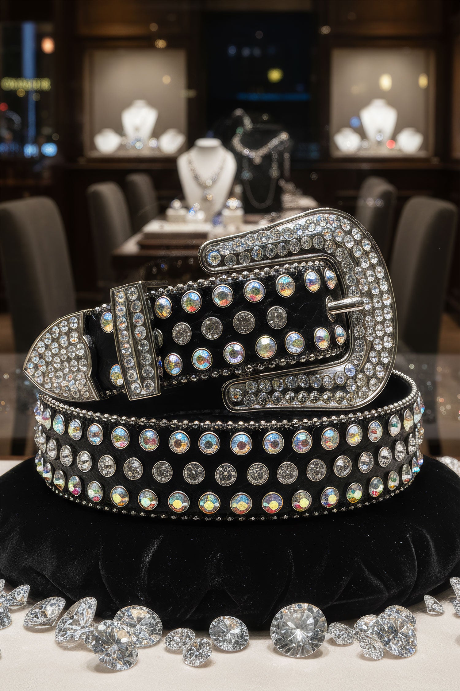 Barabas Men's Jewels Rhinestone Stone Buckle Leather Belt BK817 Black Silver