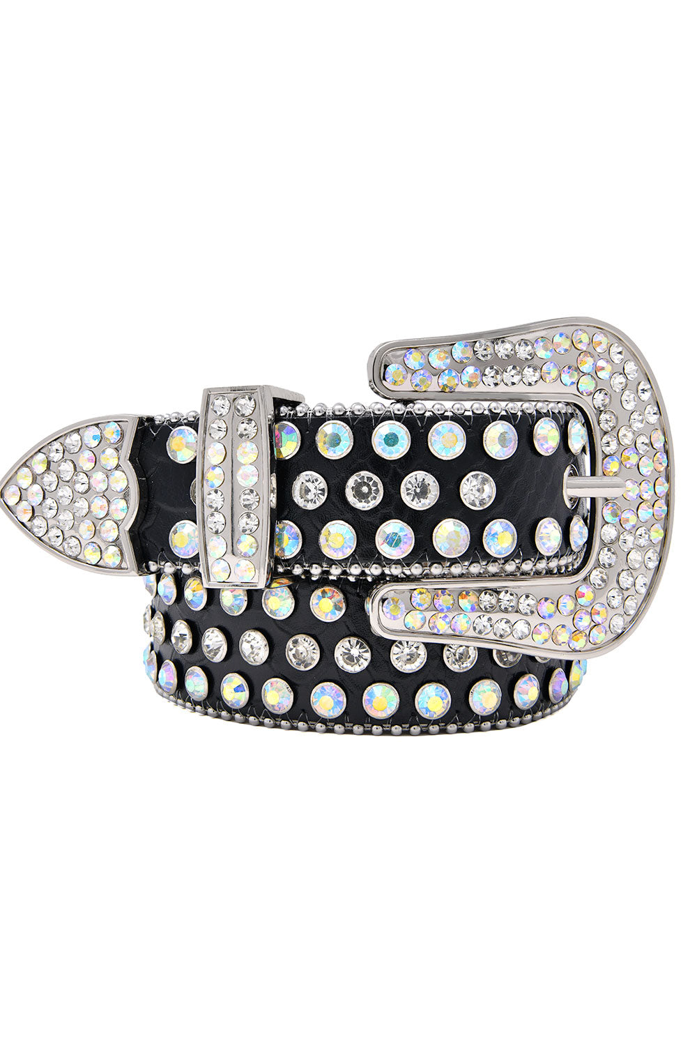 Barabas Men's Jewels Rhinestone Stone Buckle Leather Belt BK817 Black Silver