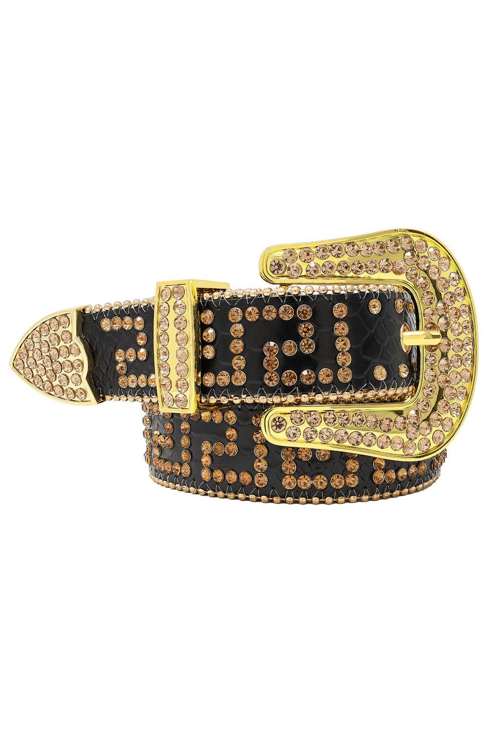 Barabas Men's Greek Key Pattern Rhinestone Leather Belt BK818