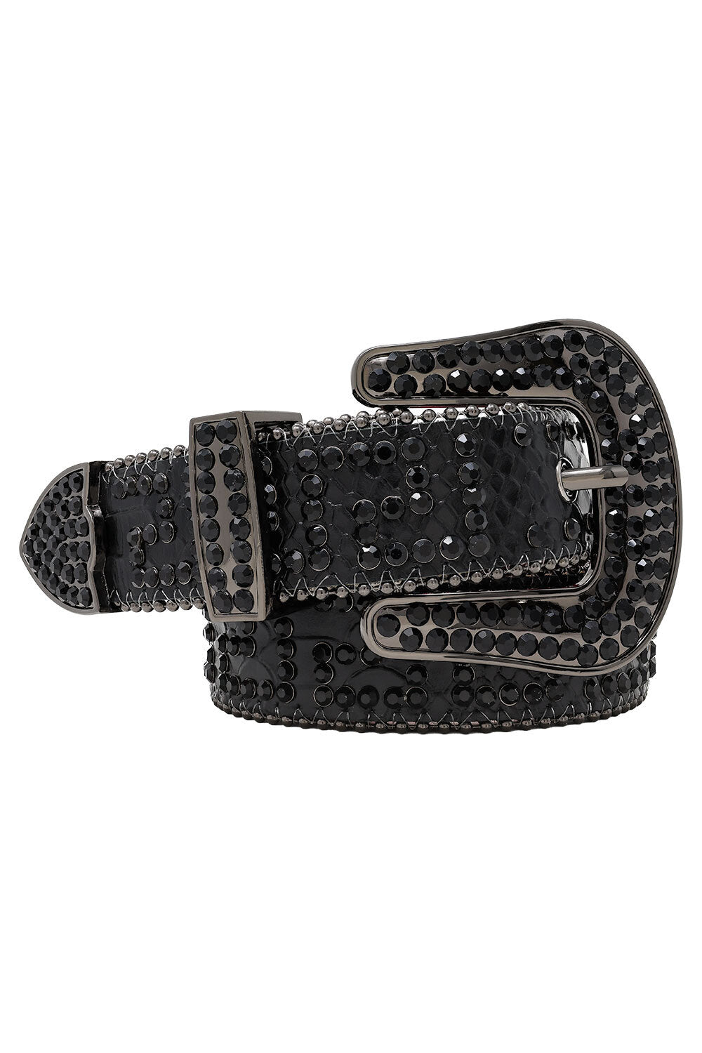 Barabas Men's Greek Key Pattern Rhinestone Leather Belt BK818