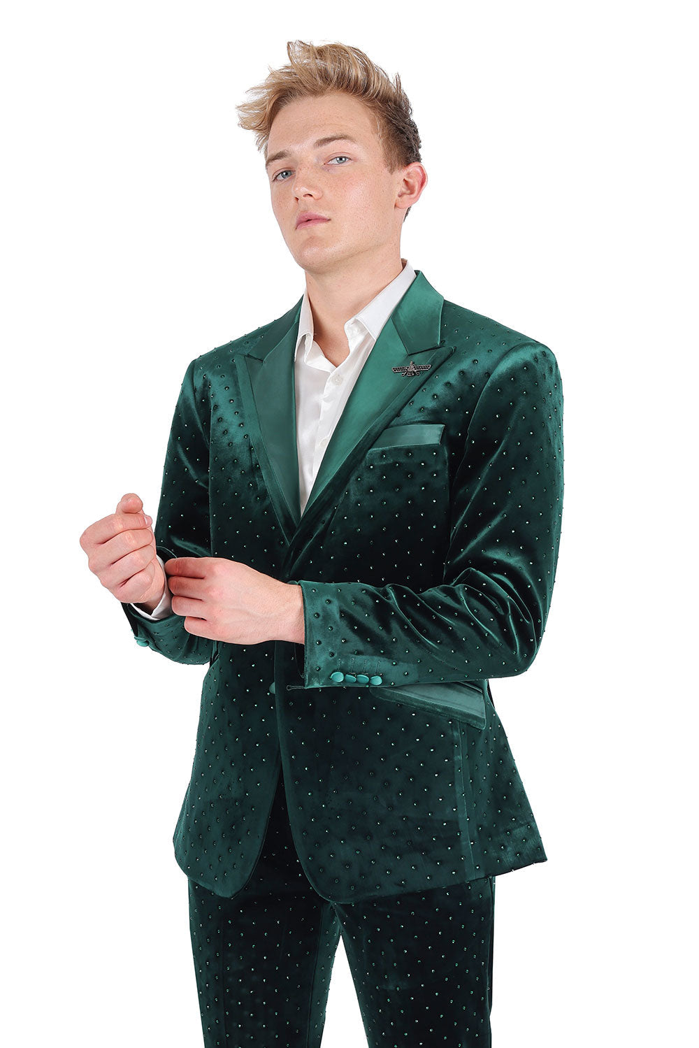 BARABAS Men's Rhinestone Notch Lapel Black Blazer BL3020 Black Green