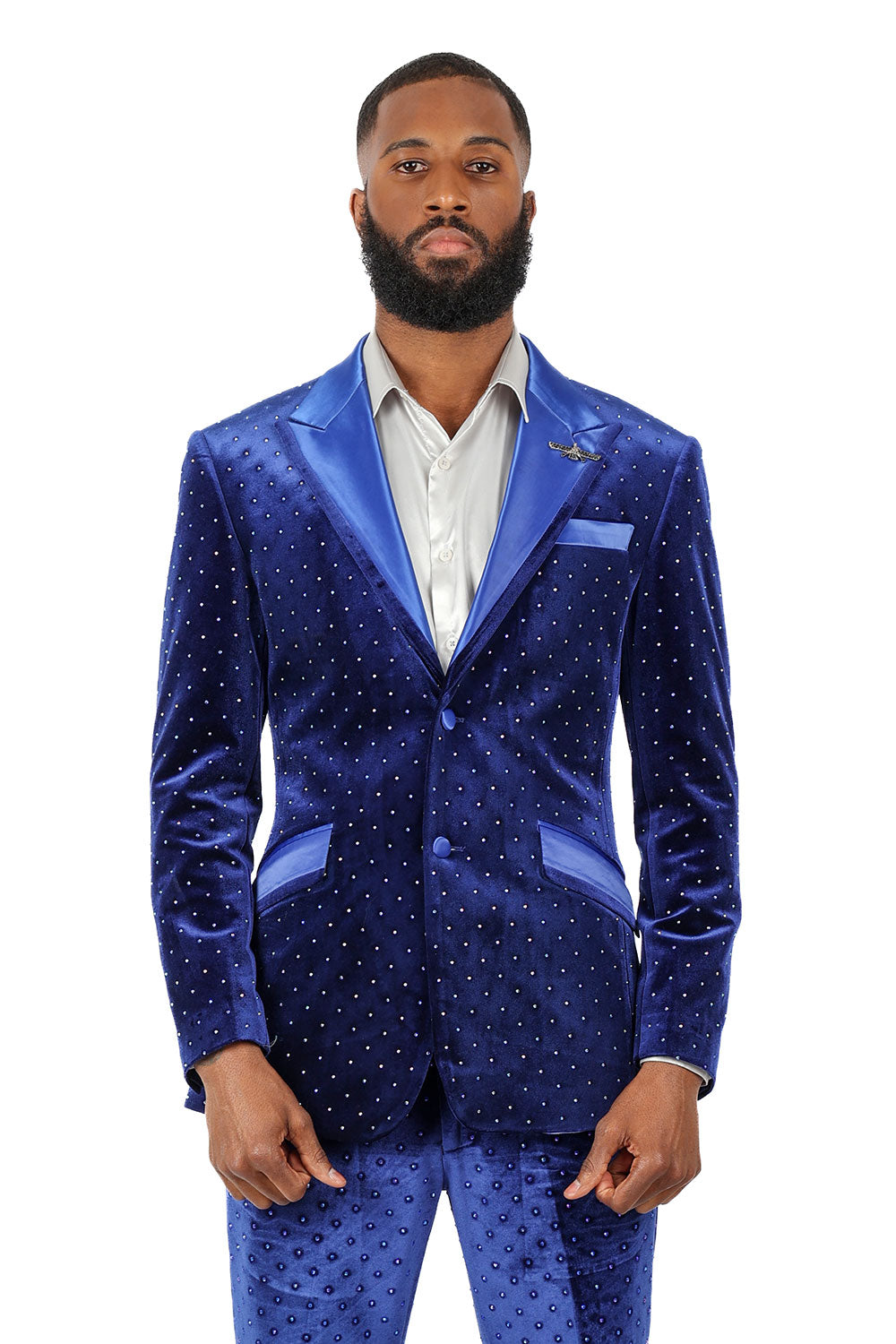 BARABAS Men's Rhinstone Notch Lapel Black Blazer BL3020 Royal