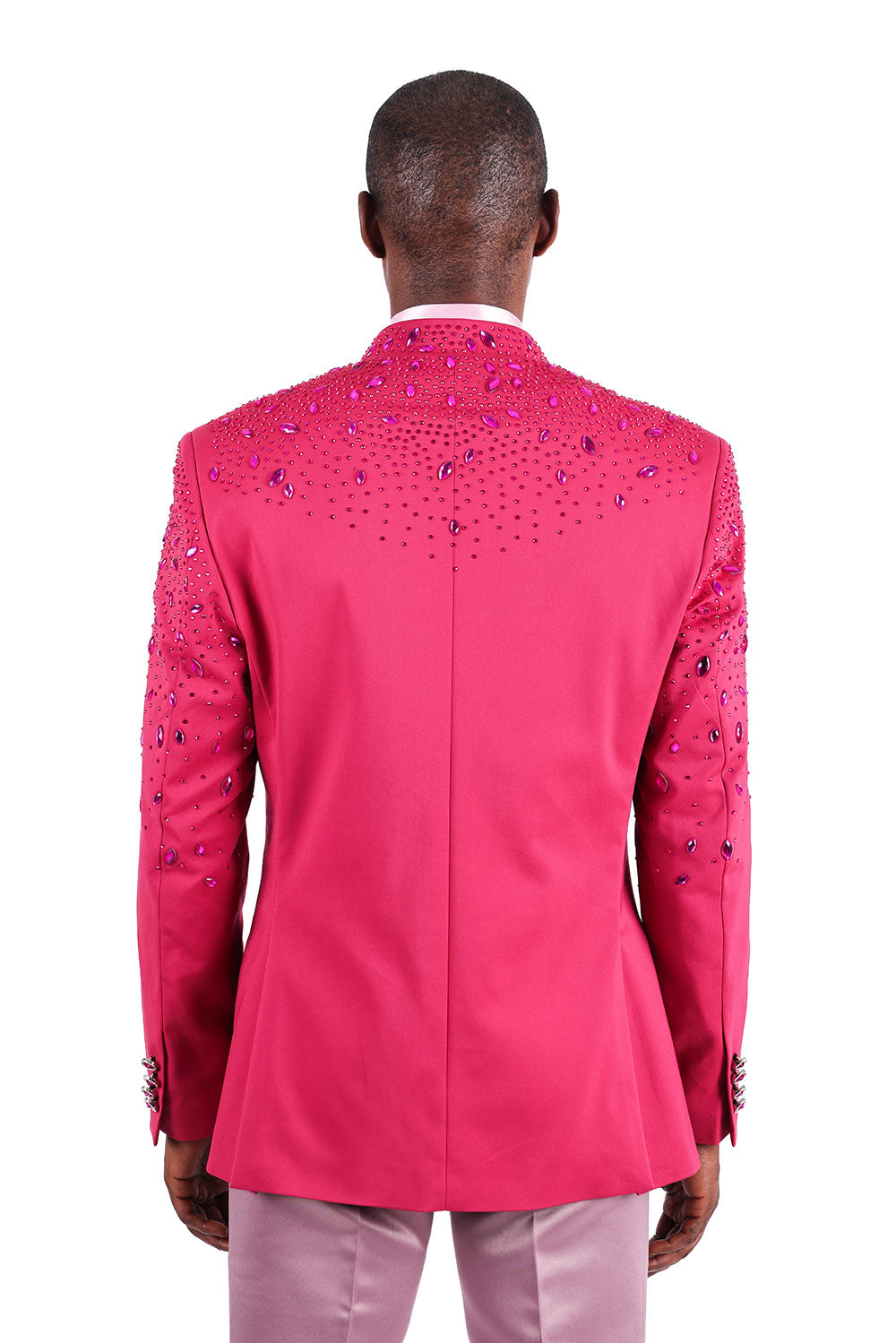 BARABAS Men's Luxury Rhinestone Lapel Collar Designer Blazer BL3080 Fuchsia