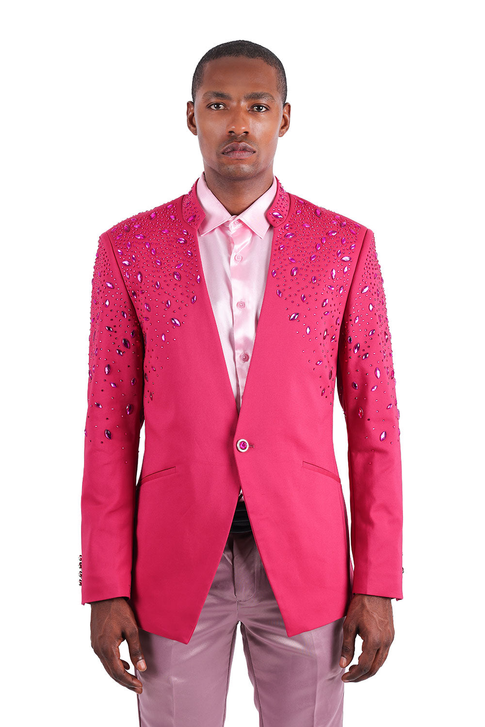 BARABAS Men's Luxury Rhinestone Lapel Collar Designer Blazer BL3080 Fuchsia