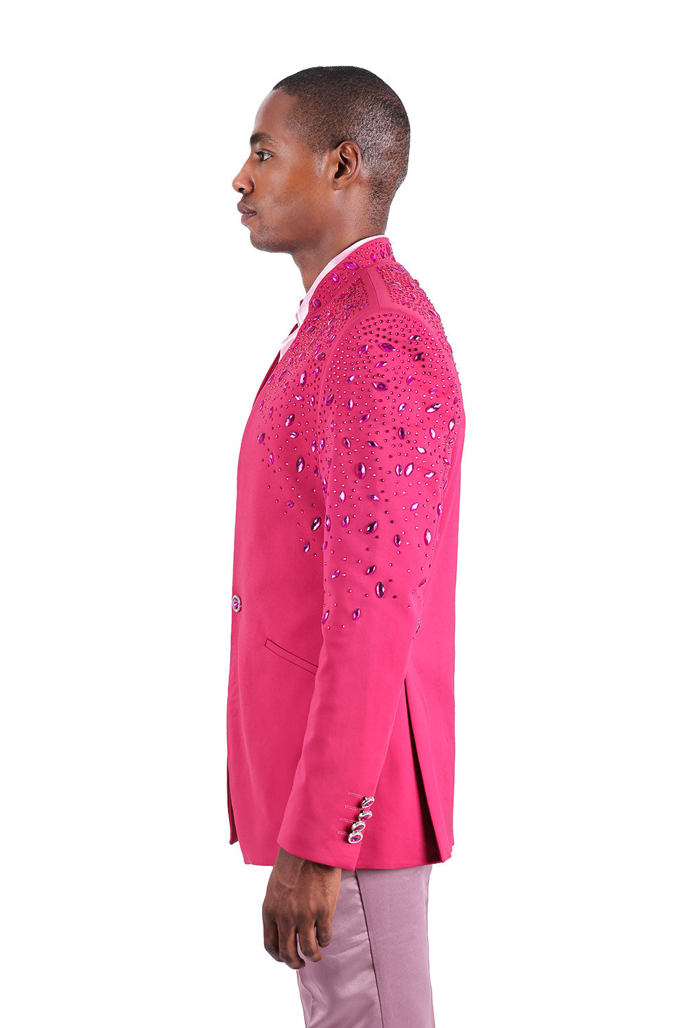 BARABAS Men's Luxury Rhinestone Lapel Collar Designer Blazer BL3080 Fuchsia