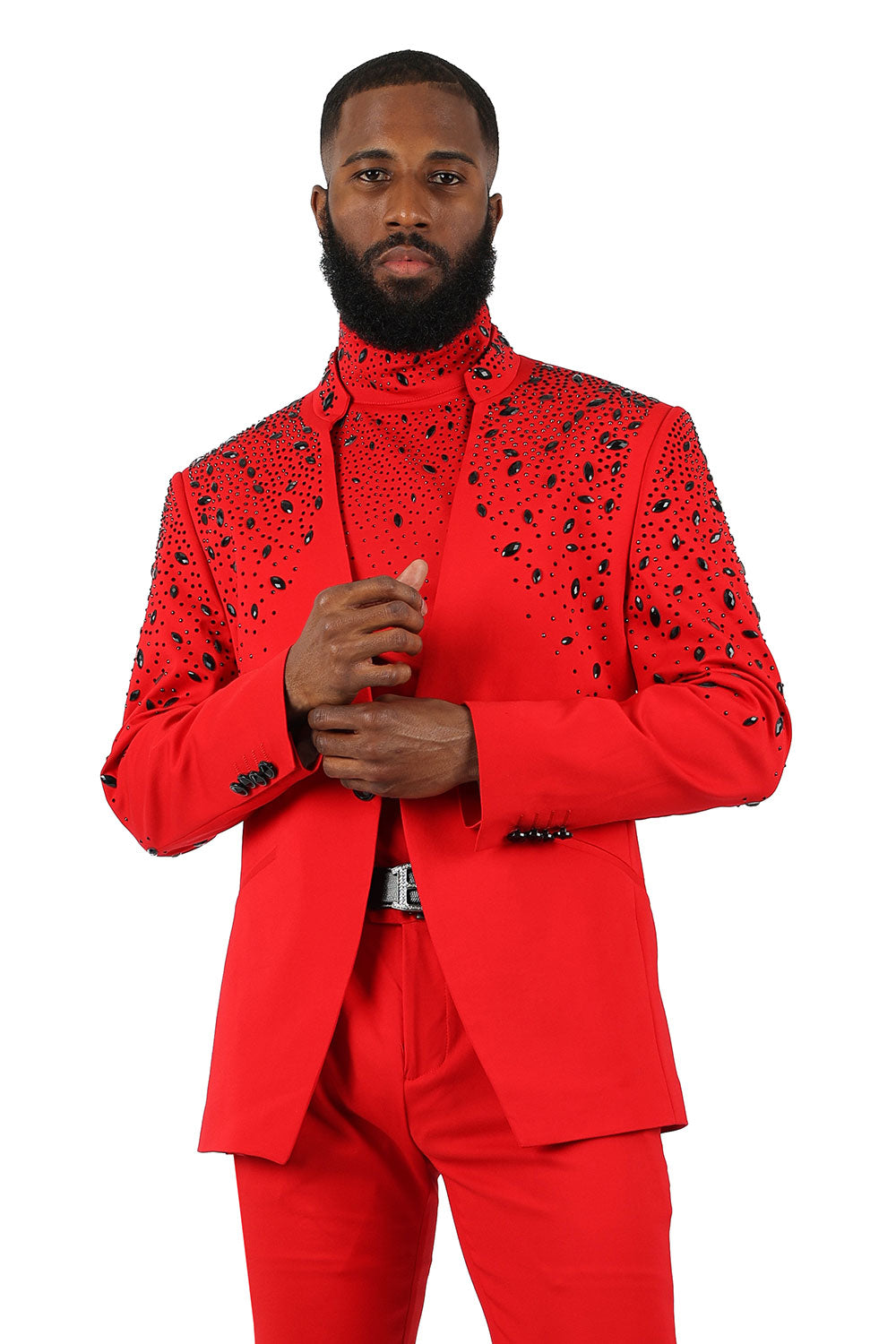 BARABAS Men's Luxury Rhinestone Lapel Collar Designer Blazer BL3080 Red