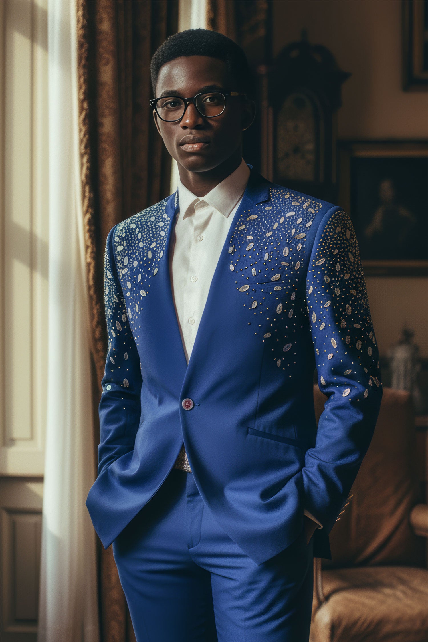 BARABAS Men's Luxury Rhinestone Lapel Collar Designer Blazer BL3080 Royal Blue