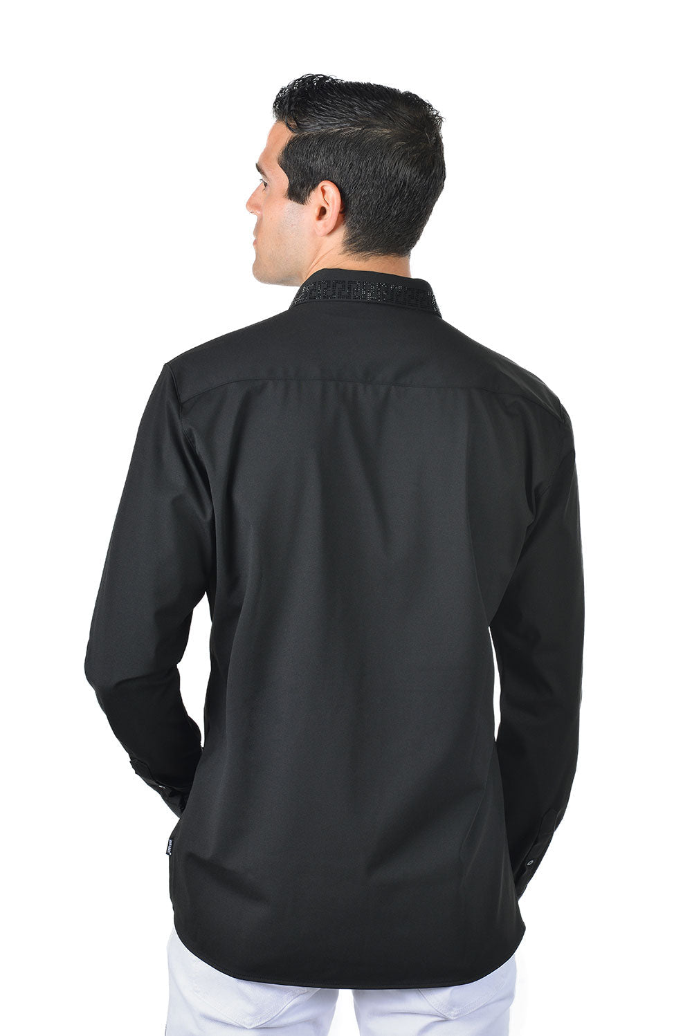 Barabas Men's Greek Key Baroque Button Down Long Sleeves Shirts BR100 Black