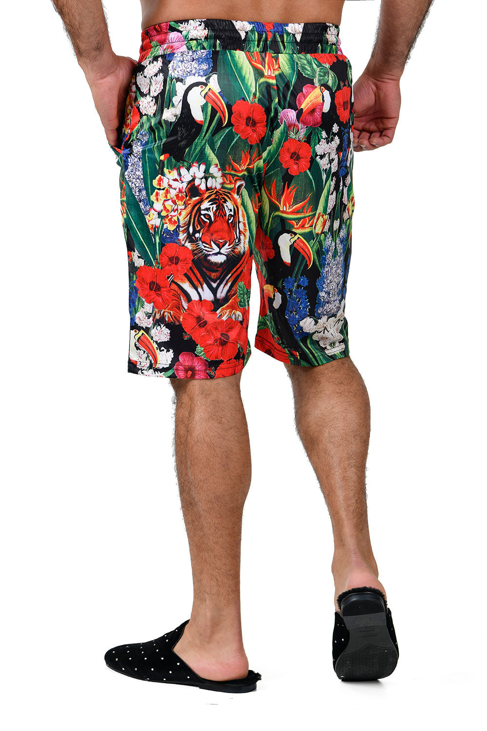 Barabas Men's Printed Floral Leaves Tiger Toucans Bird Shorts BSP9007