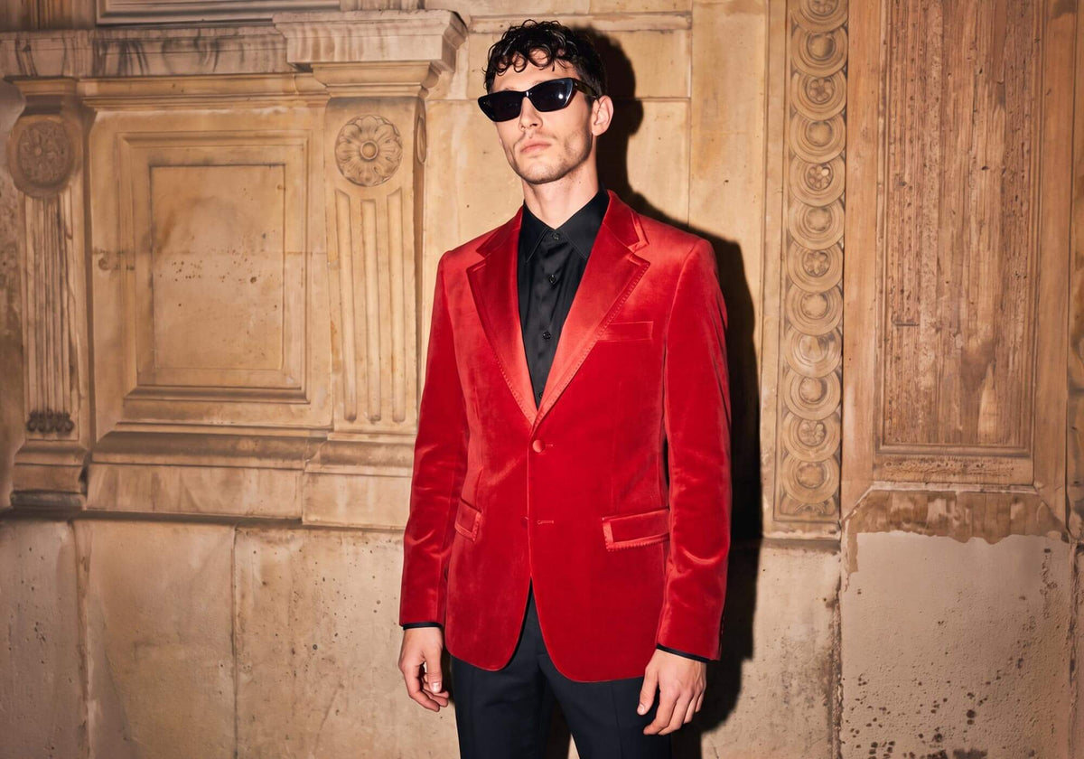 Barabas Men's Velvet Shiny Design Notch Lapel Blazer 5BL18 Red