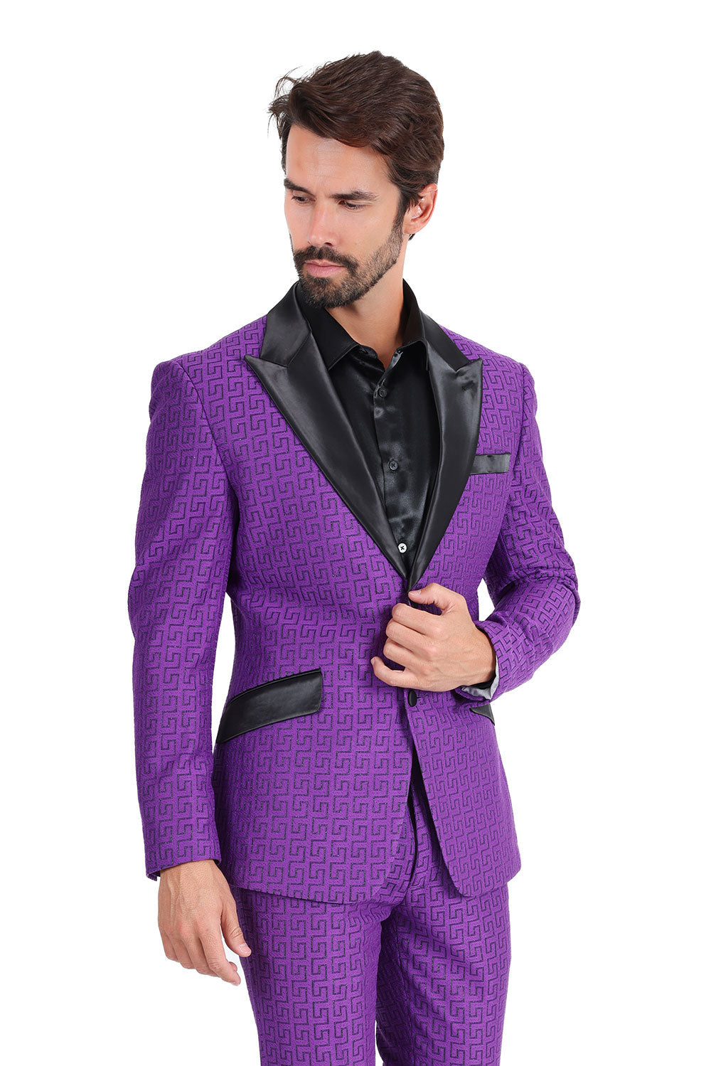 BARABAS Mens Rhinestone Greek key Pattern Design Luxury Blazer BL3087 Purple