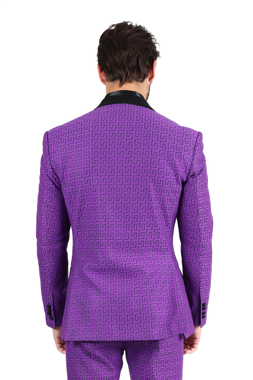 BARABAS Mens Rhinestone Greek key Pattern Design Luxury Blazer BL3087 Purple