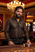 Men's See-Through Sequins Geometric Long-Sleeve Shirt BARABAS 6B07 #Color_Black Gold