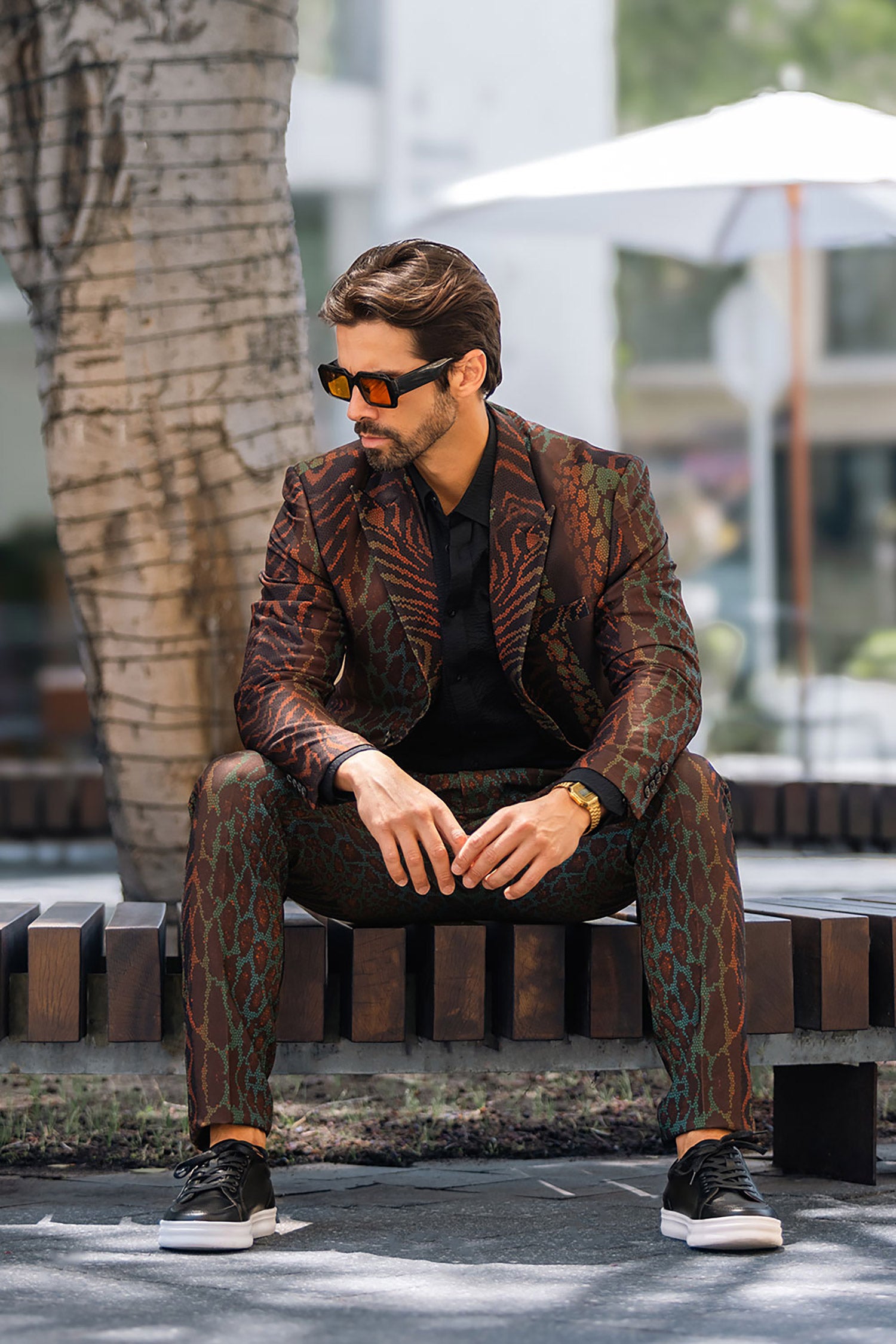 BARABAS Men's Leopard Animal Peak Lapel Suit 3SU23 Brown