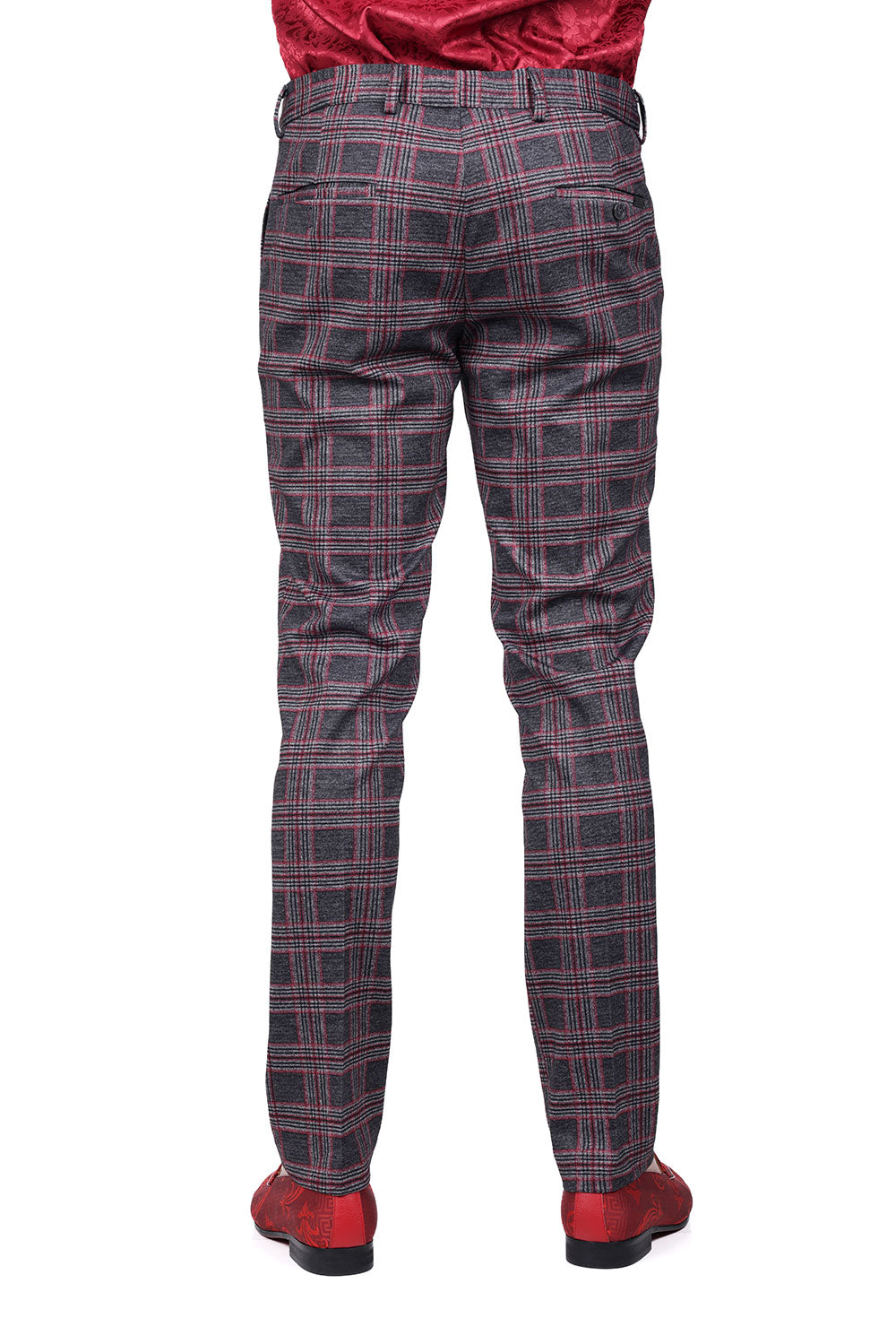 BARABAS men's checkered plaid grey and pink chino pants CP157