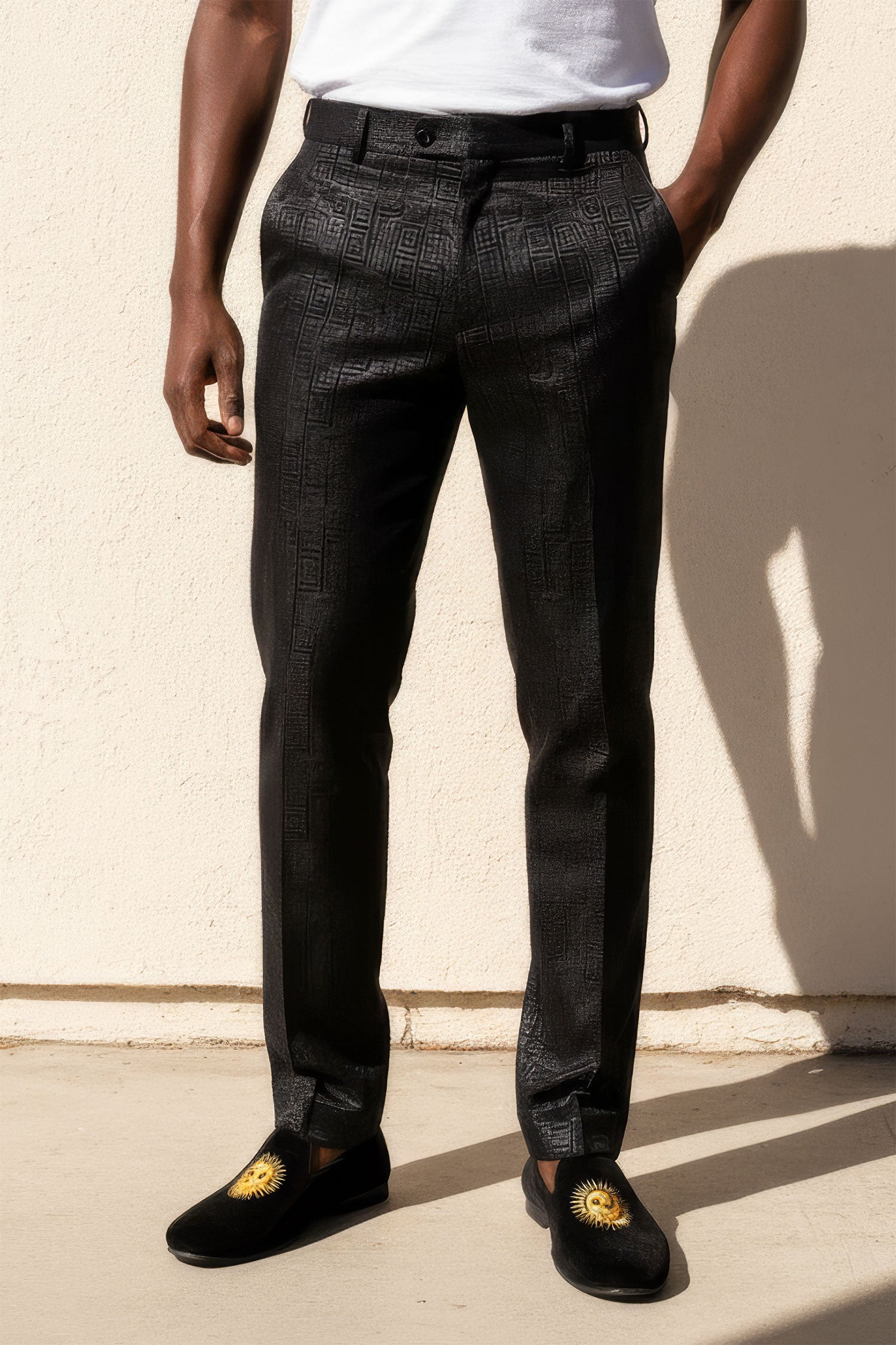 Barabas Men's Luxury Greek Key Pattern Black Chino Dress Pants CP167 Black