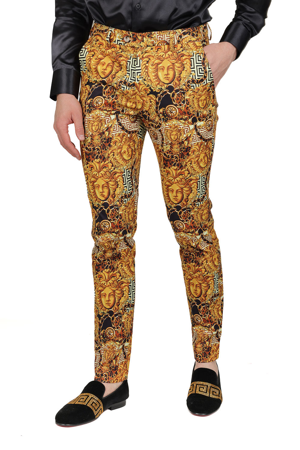 BARABAS Men's Greek Key Pattern floral Medusa Chino Pants CP168