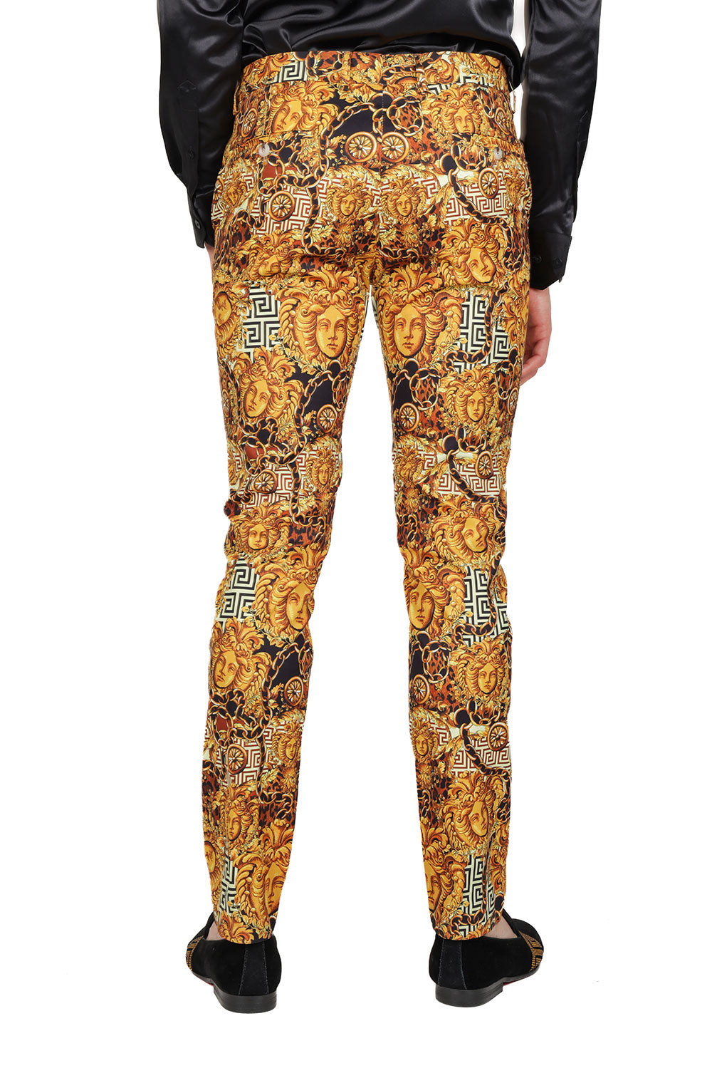 BARABAS Men's Greek Key Pattern floral Medusa Chino Pants CP168