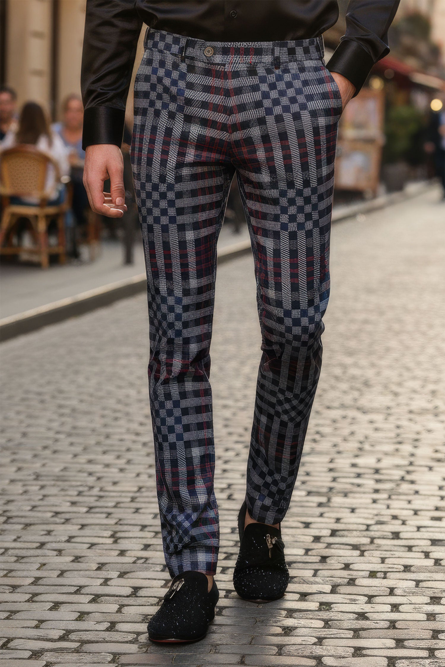 Barabas Men's Luxury Plaid Checkered Chino Dress Slim Pants CP201 Navy