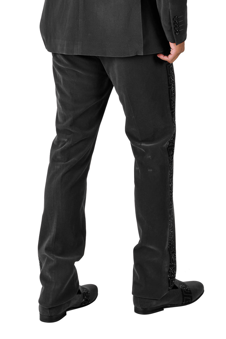 Barabas Men's Velvet Rhinestone Greek Pattern Chino Dress Pants CP3067 Black