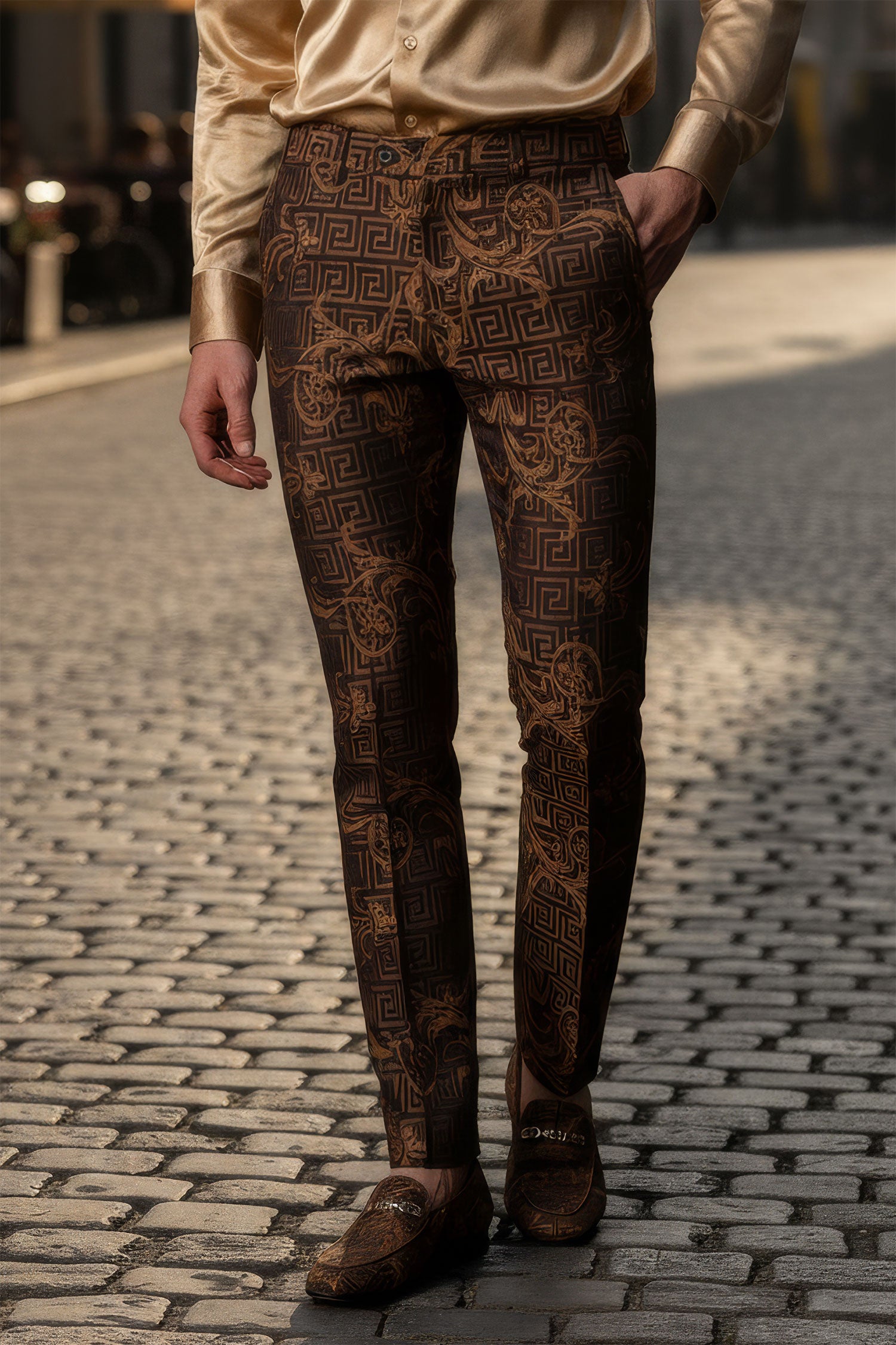 Barabas Men's Greek Pattern Floral Baroque Luxury Prom Blazer CP3100 Coffee