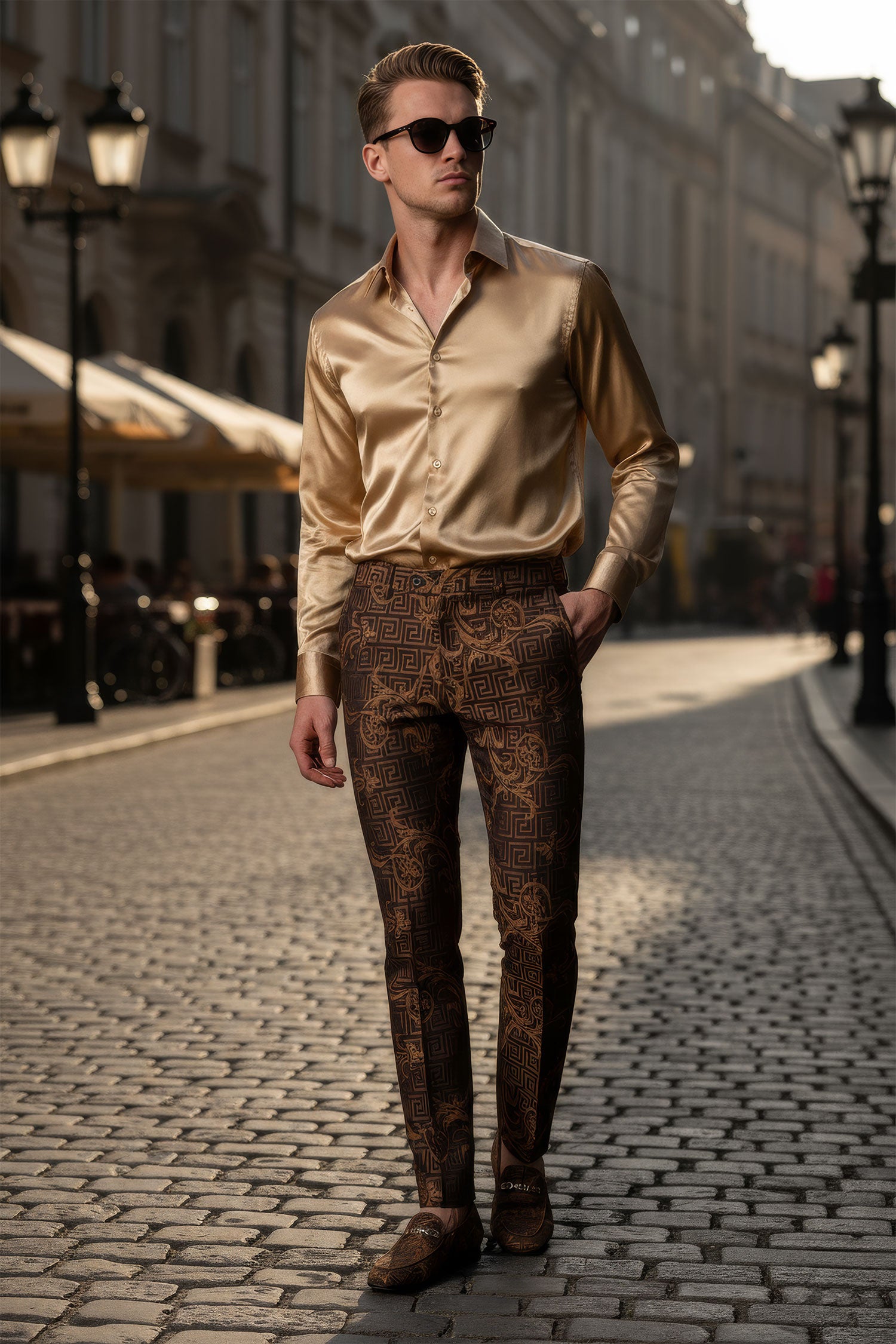 Barabas Men's Greek Pattern Floral Baroque Luxury Prom Blazer CP3100 Coffee