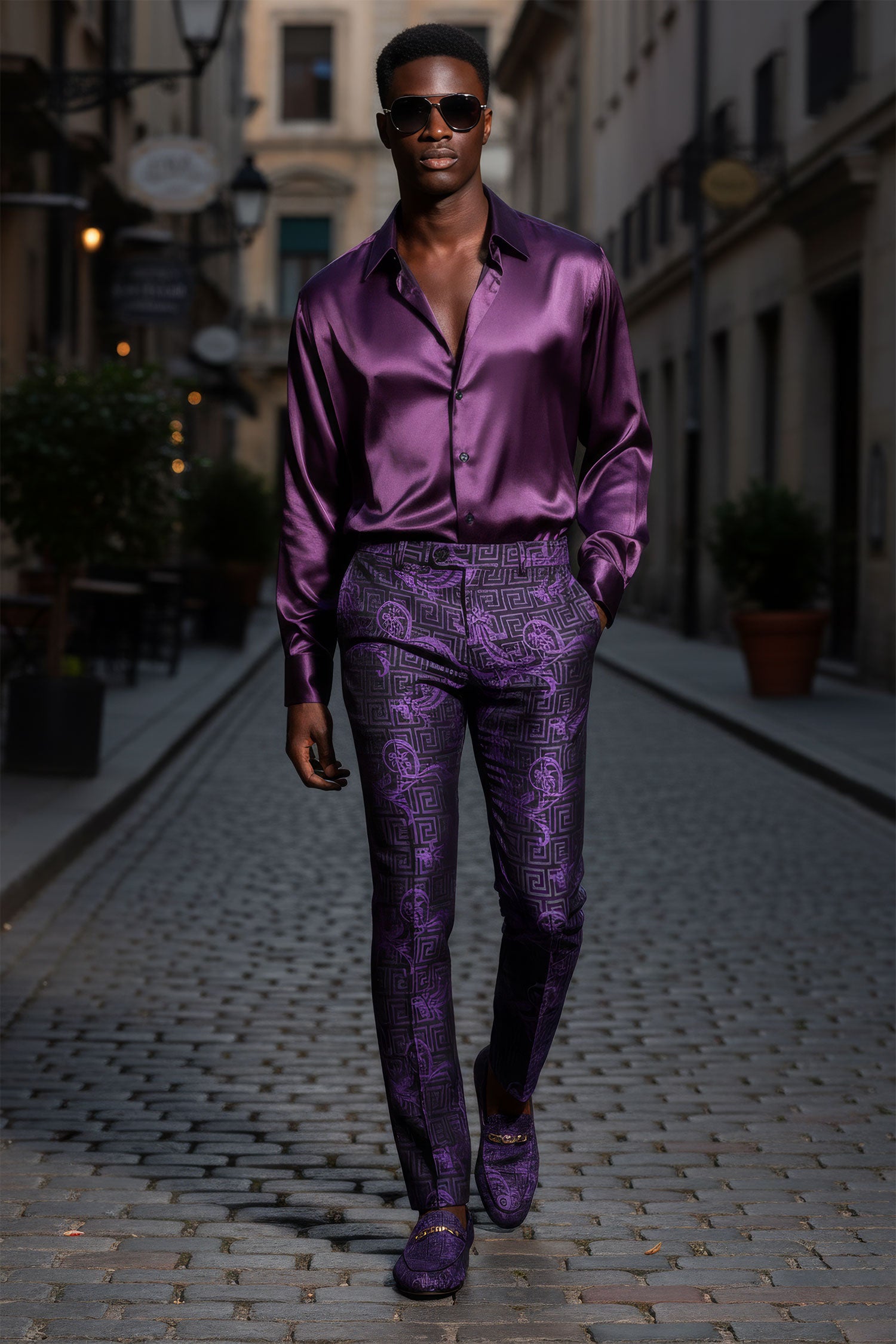 Barabas Men's Greek Pattern Floral Baroque Luxury Prom Blazer CP3100 Purple