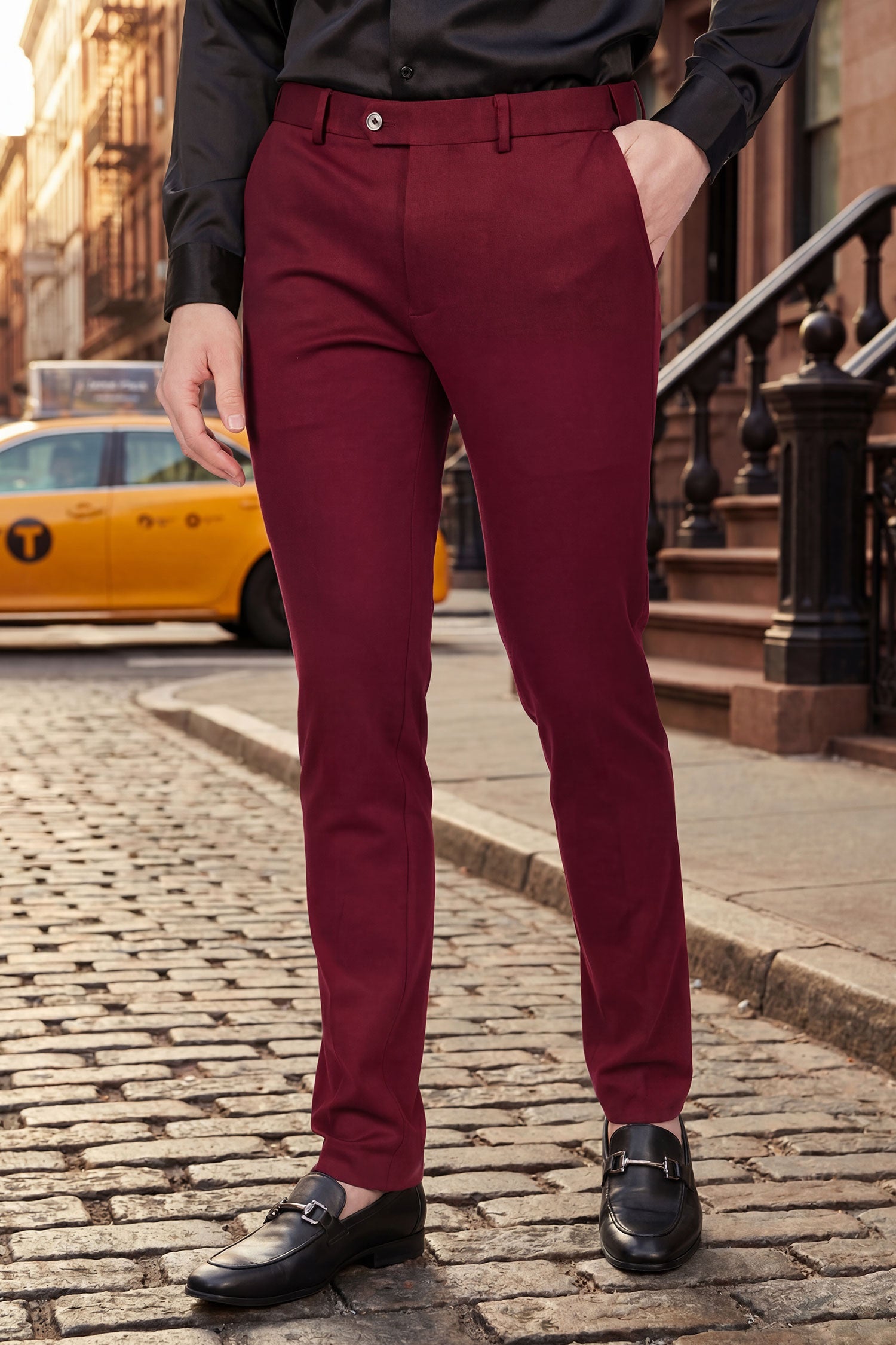 Barabas Men's Solid Color Essential Chino Dress Stretch Pants CP4007 Burgundy