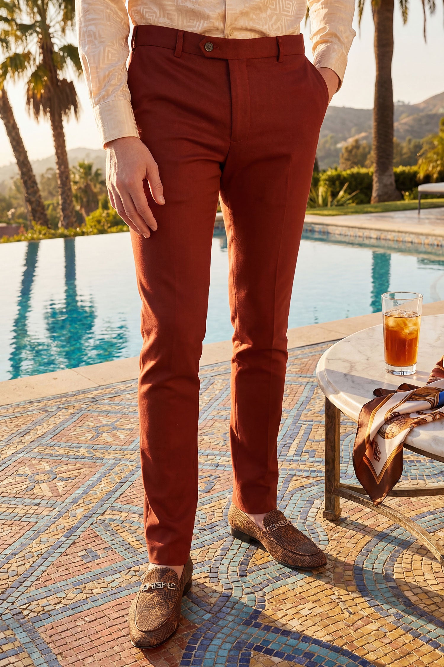 Barabas Men's Solid Color Essential Chino Dress Stretch Pants CP4007 Brick